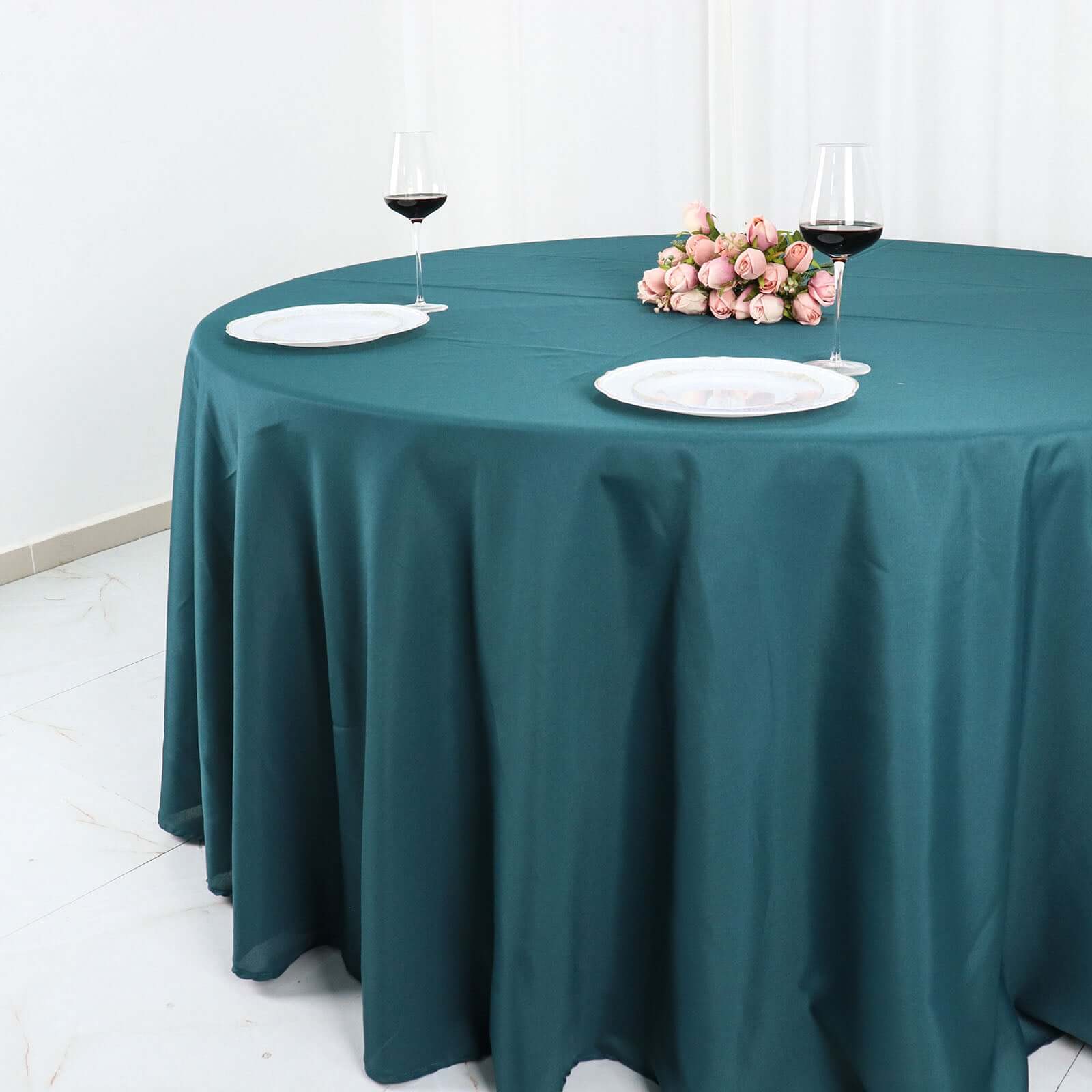 Polyester 120 Round Tablecloth Peacock Teal - Seamless Wrinkle-Resistant Table Cover