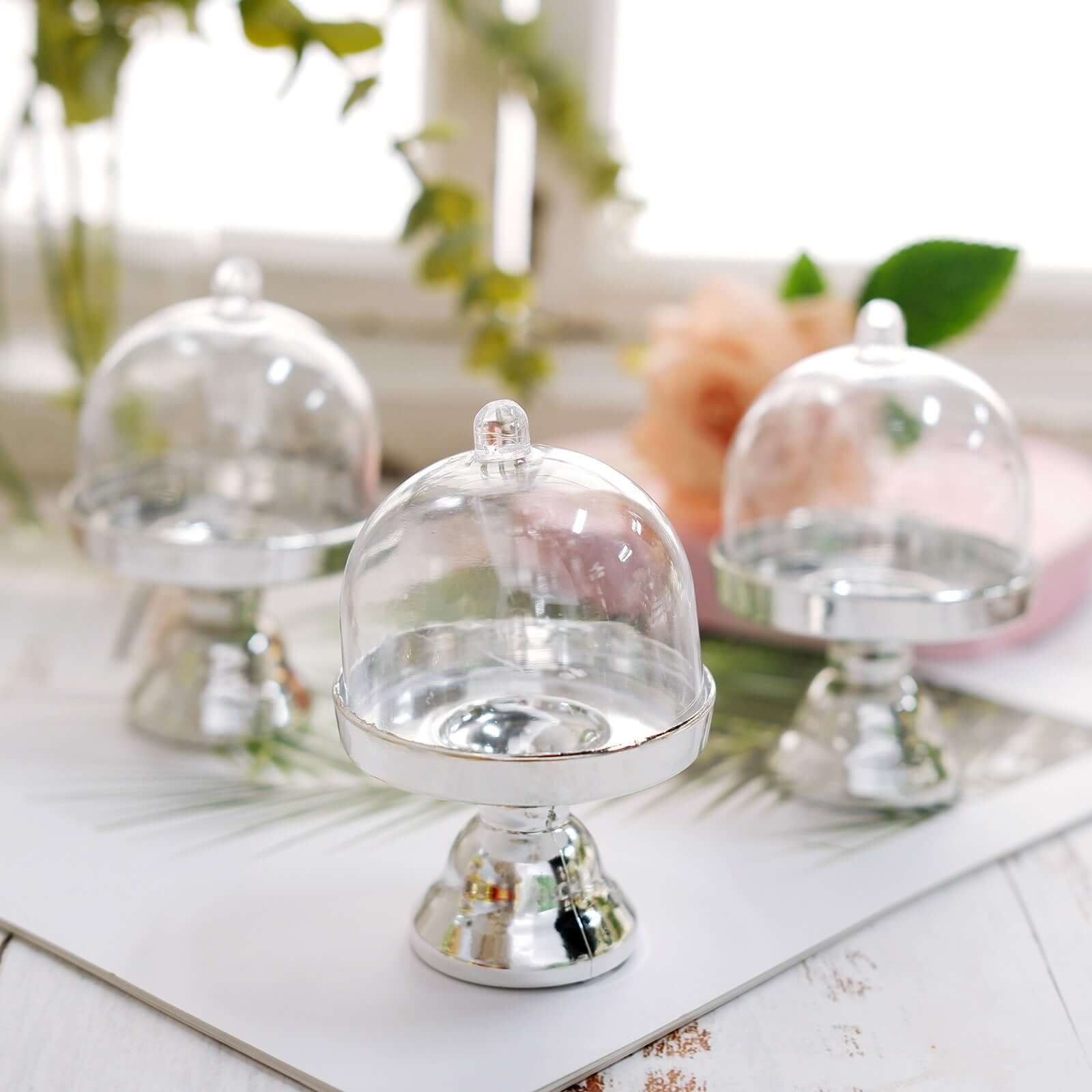 12-Pack Fillable Mini Pedestal Candy Container Clear/Silver - Decorative Candy Treat Favor Boxes with Dome Lid 4