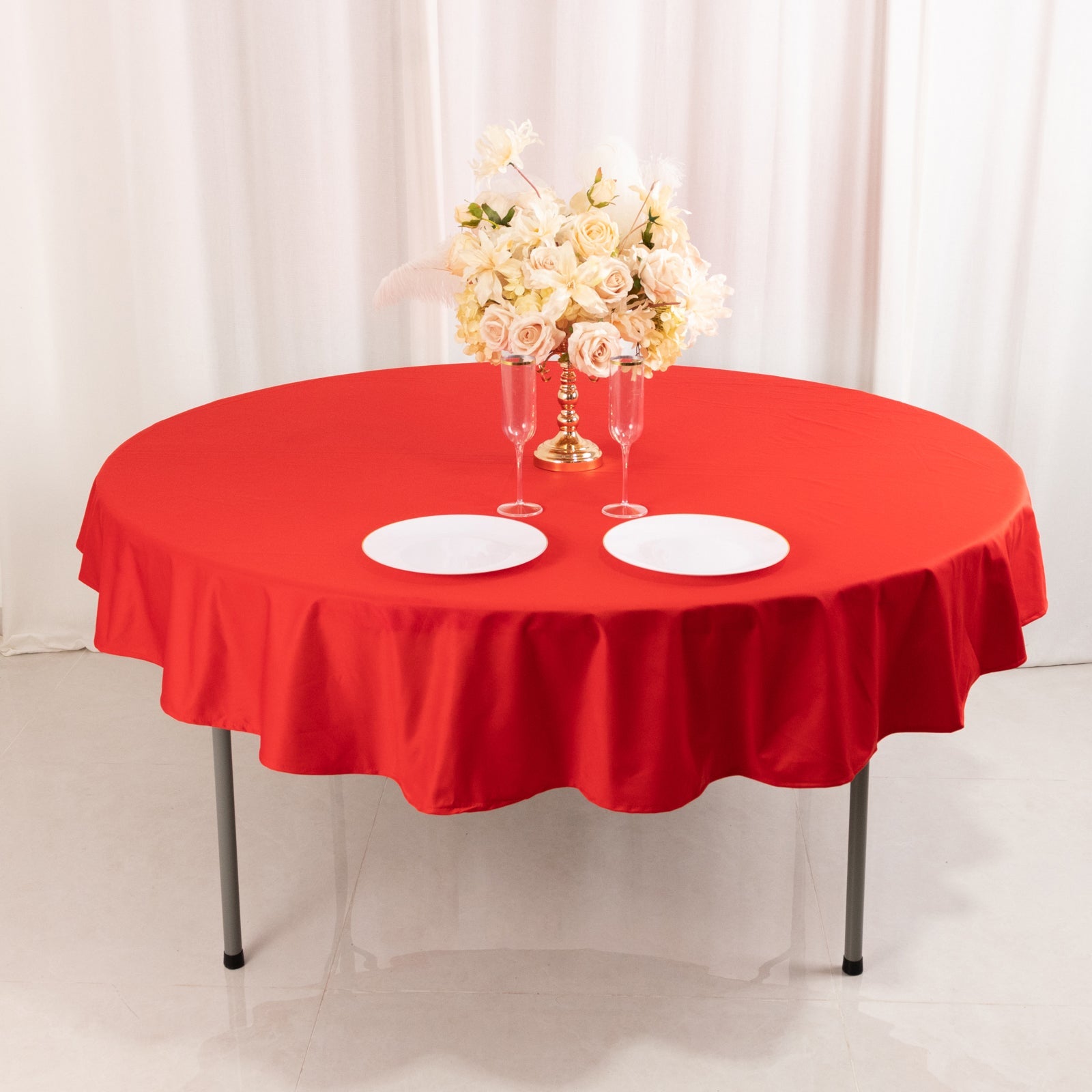 Premium Scuba Round 70 Tablecloth Red - Wrinkle Free & Stain Resistant Table Cover