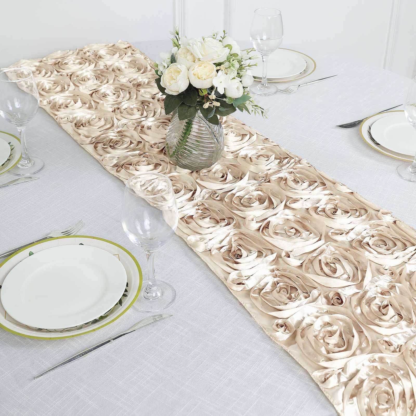 Rosette Satin 14x108 Table Runner Beige - Grandiose Design