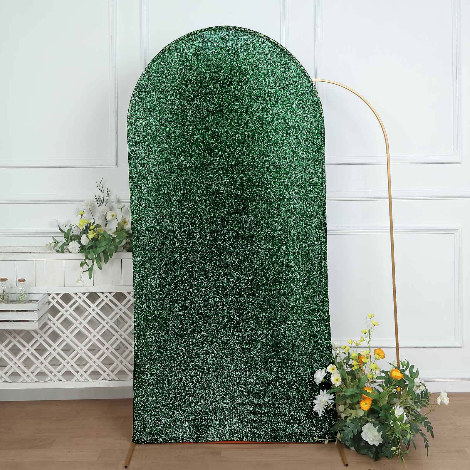 7ft Hunter Emerald Green Shimmer Tinsel Spandex Chiara Backdrop Stand Cover For Fitted Round Top Wedding Arch