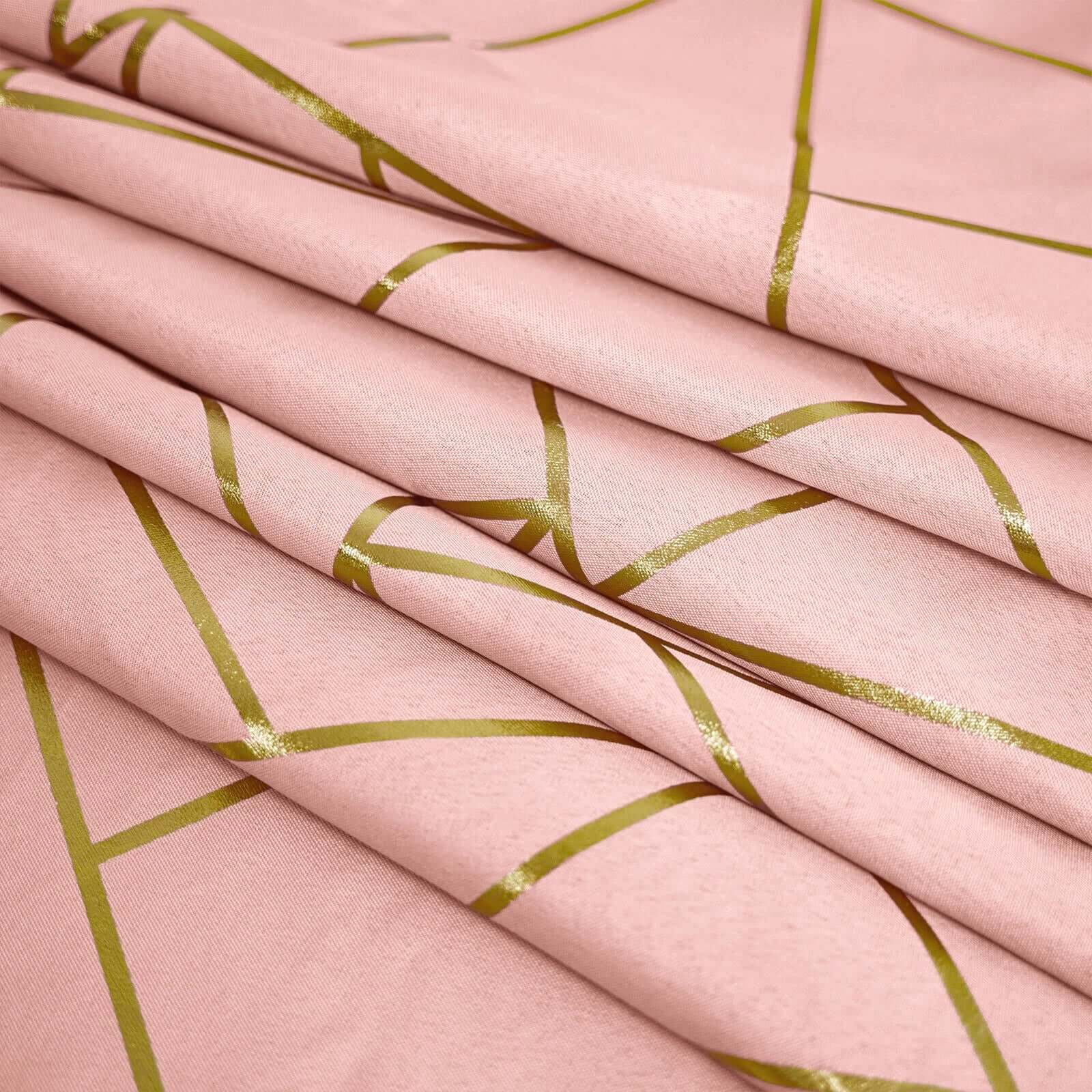 Polyester 54x54 Square Tablecloth Dusty Rose with Gold Foil Geometric Pattern - Wrinkle-Resistant & Durable Table Cover