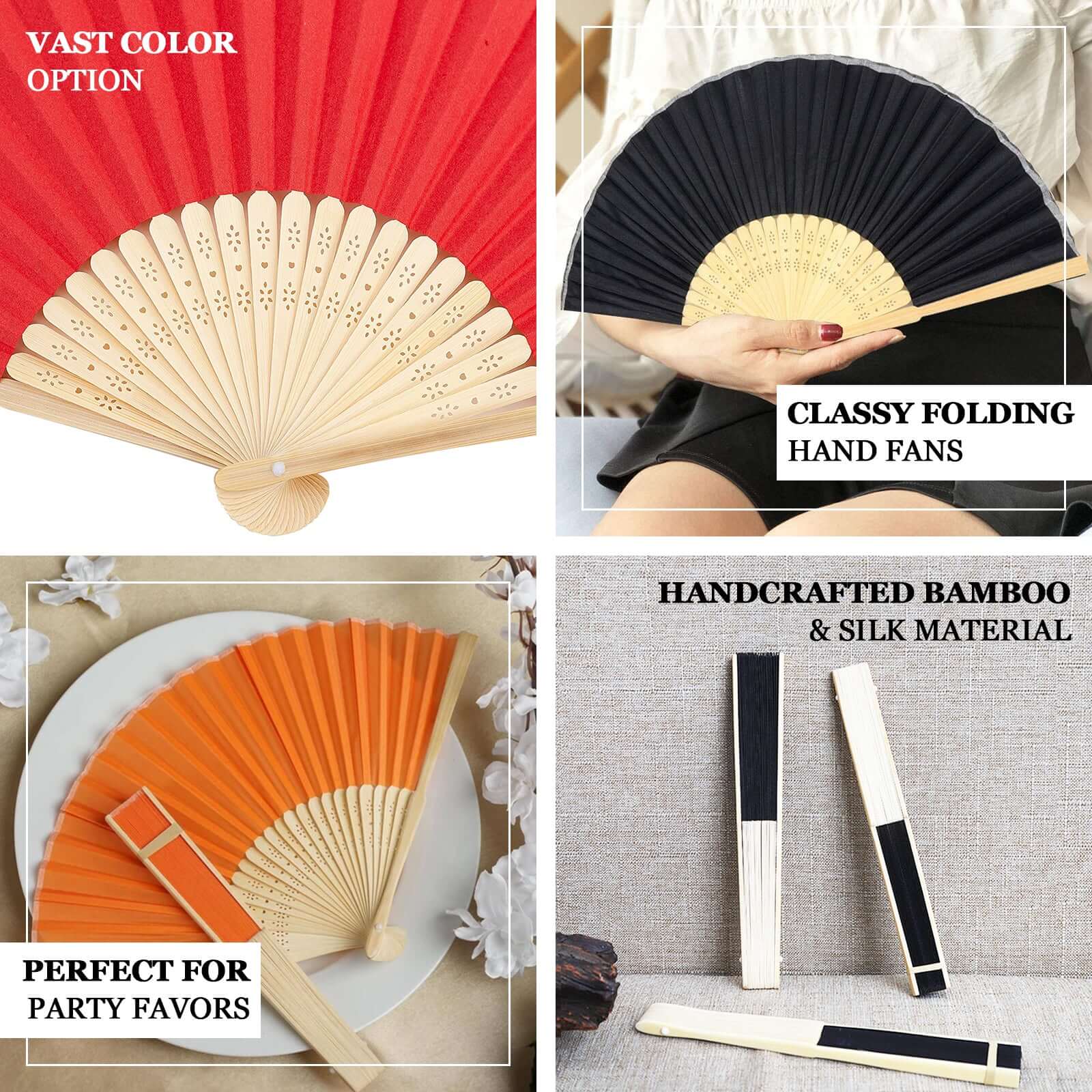 5 Pack Red Asian Silk Folding Fans Party Favors, Oriental Folding Fan Favors