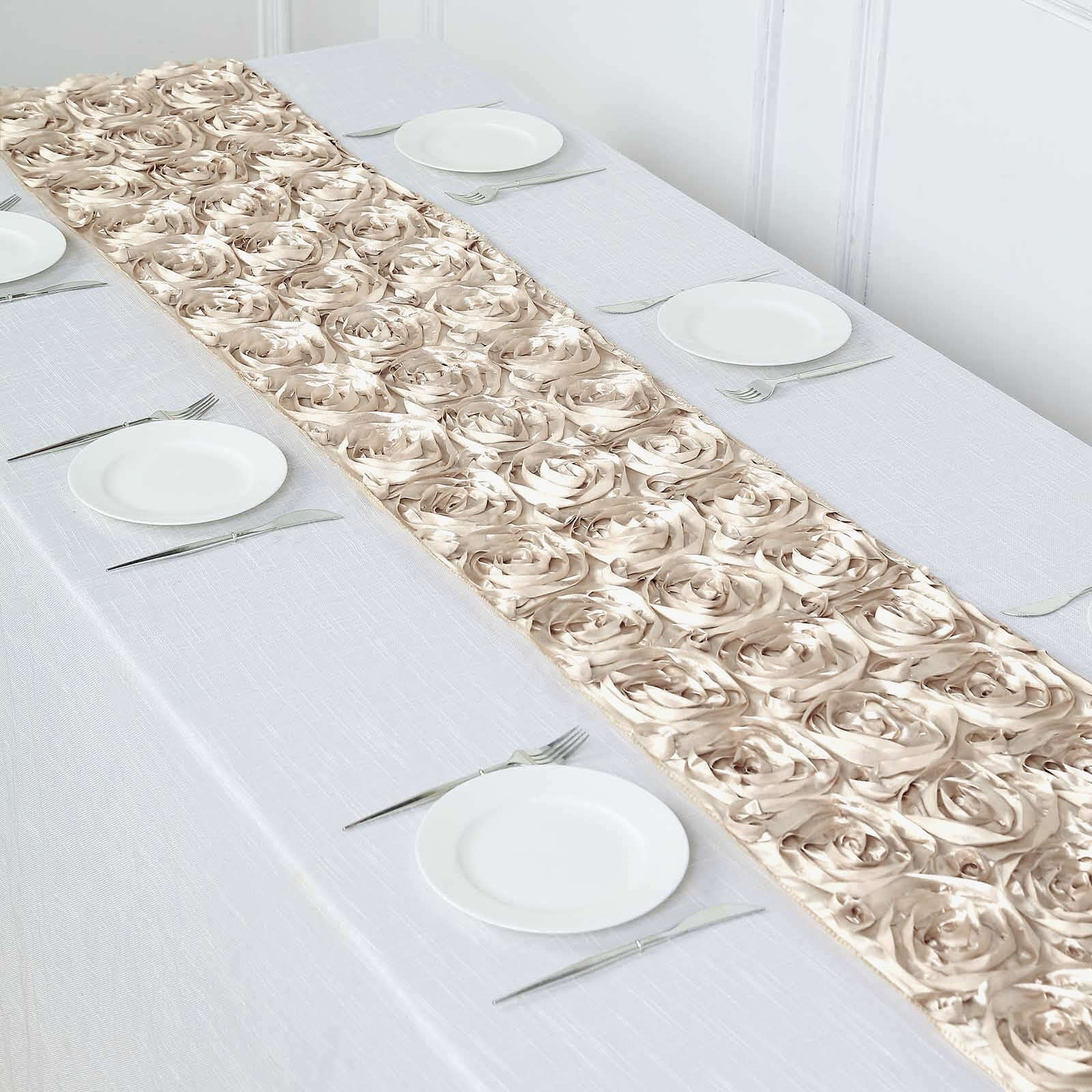 Rosette Satin 14x108 Table Runner Beige - Grandiose Design