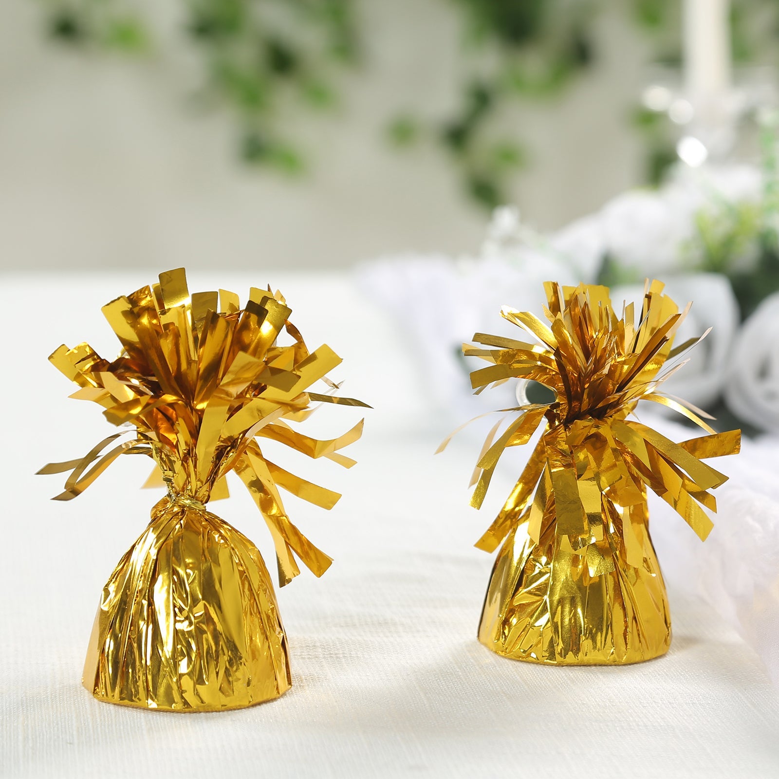 12 Pack 5 Metallic Gold Foil Tassel Top Party Balloon Weights, 5.5oz