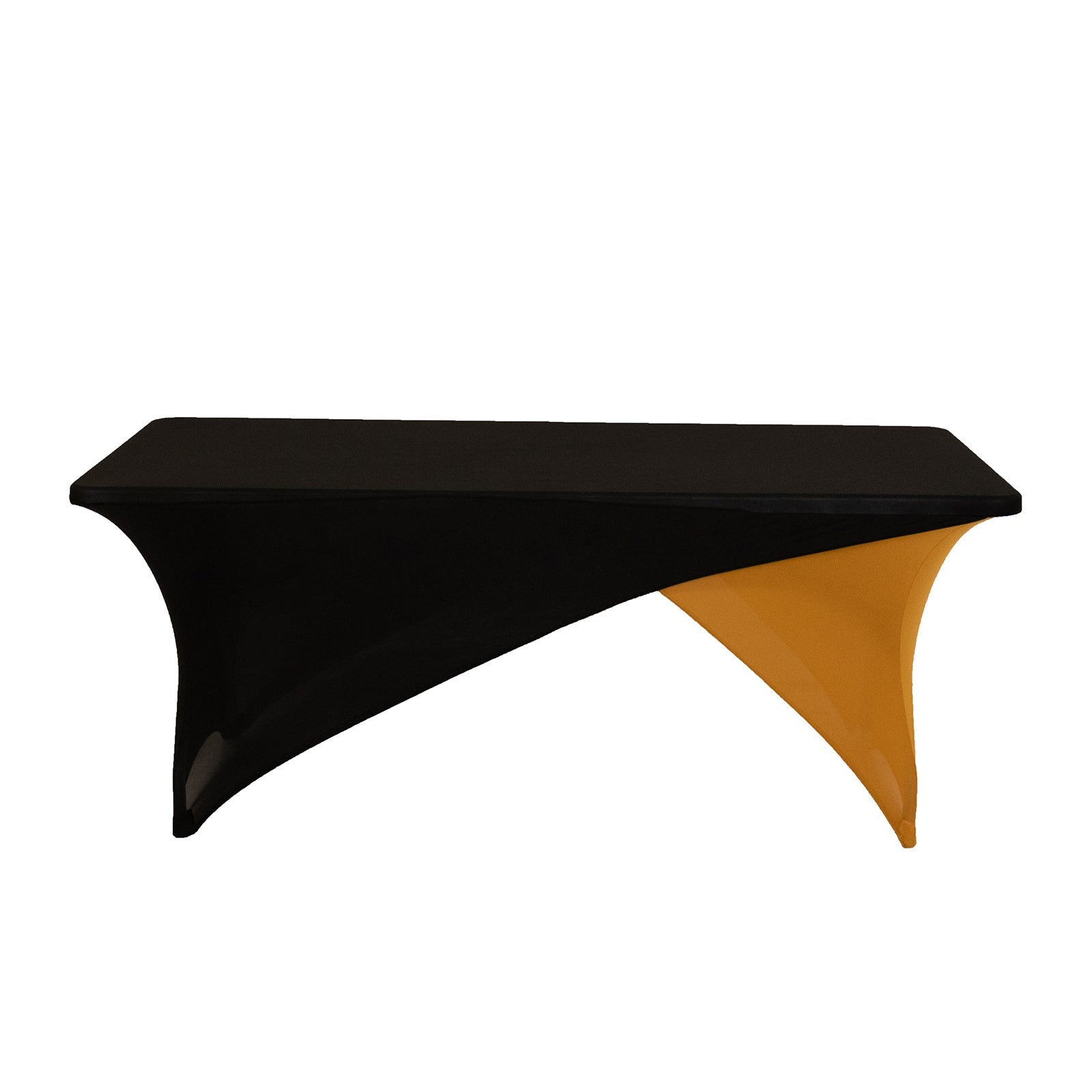 Stretch Spandex 72x30 Rectangle Table Cover Black/Gold Cross Over Design - Two-Piece Fitted Tablecloth with Elastic Foot Pockets