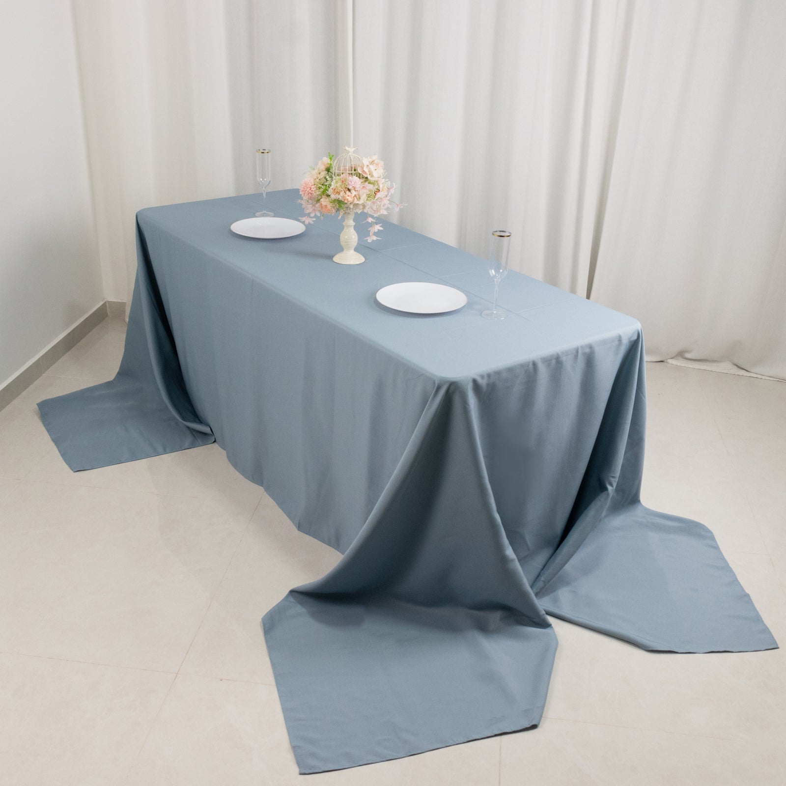 Premium Polyester 90x156 Rectangle Tablecloth Dusty Blue - Seamless 220GSM Stain-Resistant Table Cover