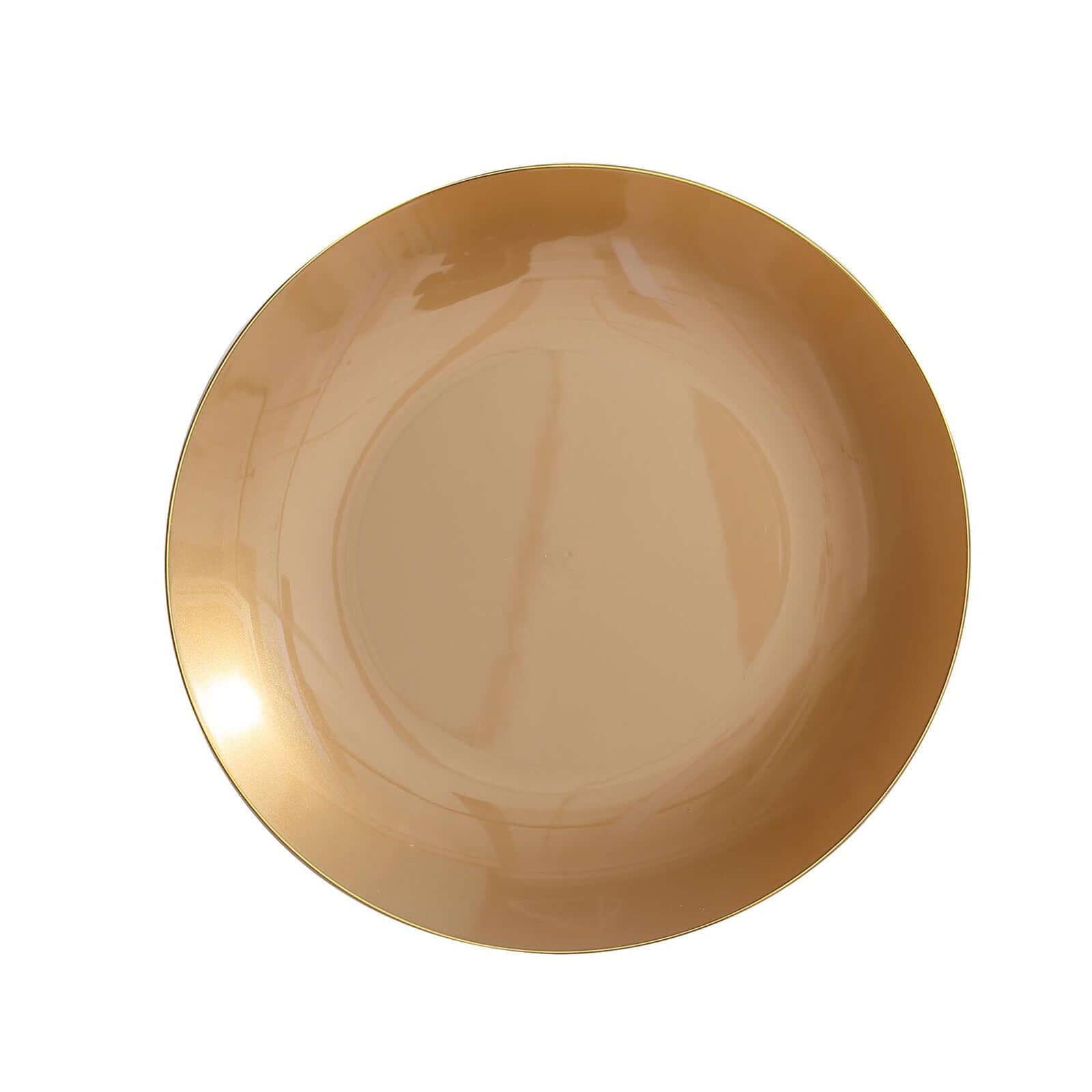 10-Pack Plastic 10 Round Dinner Plates in Gold with Gold Rim - Glossy Disposable Party Plates