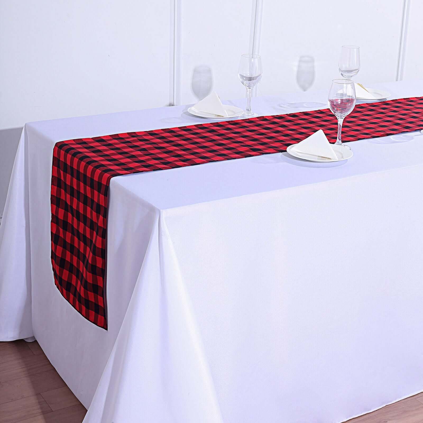 Polyester 14x108 Table Runner Black/Red Gingham Buffalo Plaid - Checkered Outdoor Table Runner