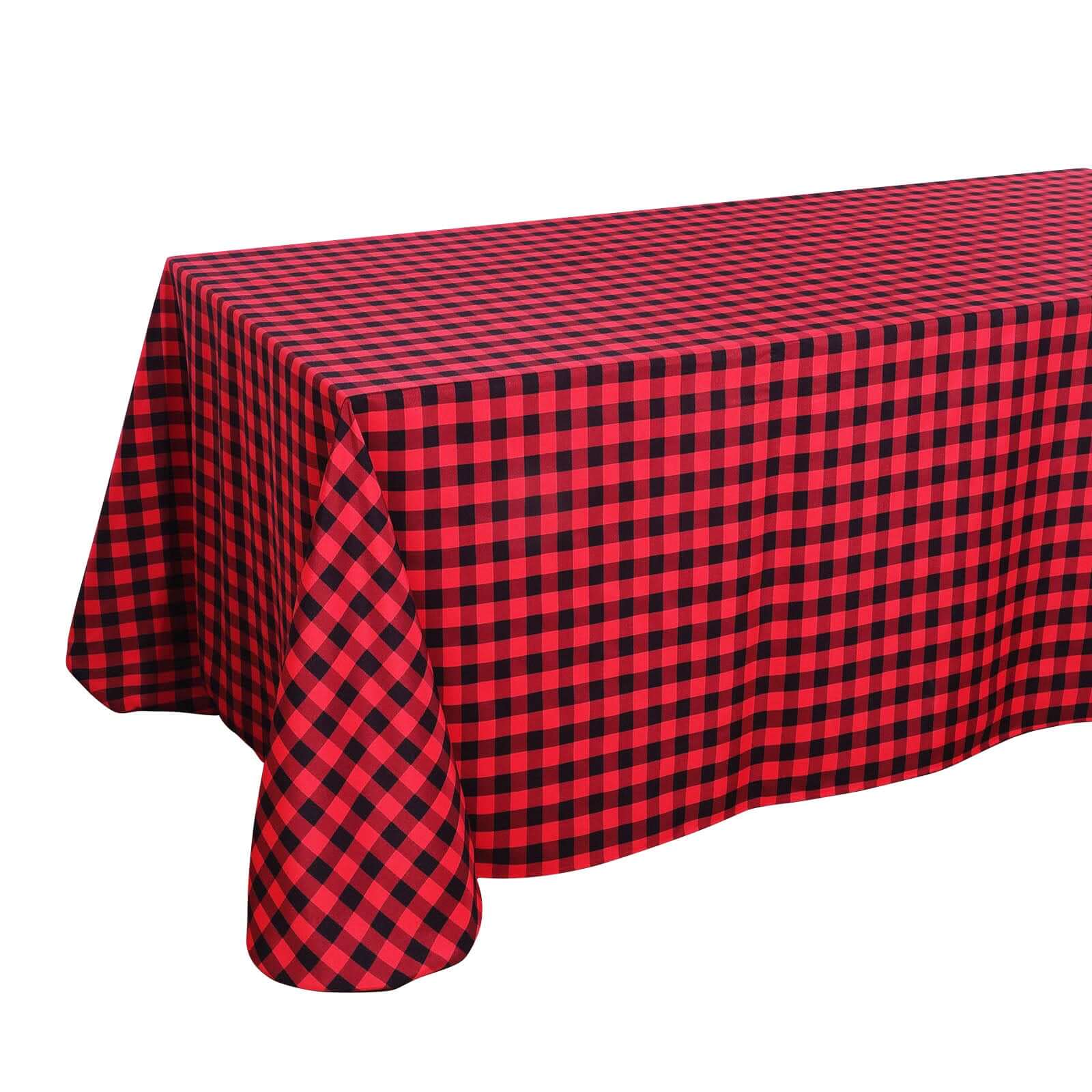 90x156 Black Red Seamless Buffalo Plaid Rectangle Tablecloth, Checkered Polyester Tablecloth for 8 Foot Table With Floor-Length Drop