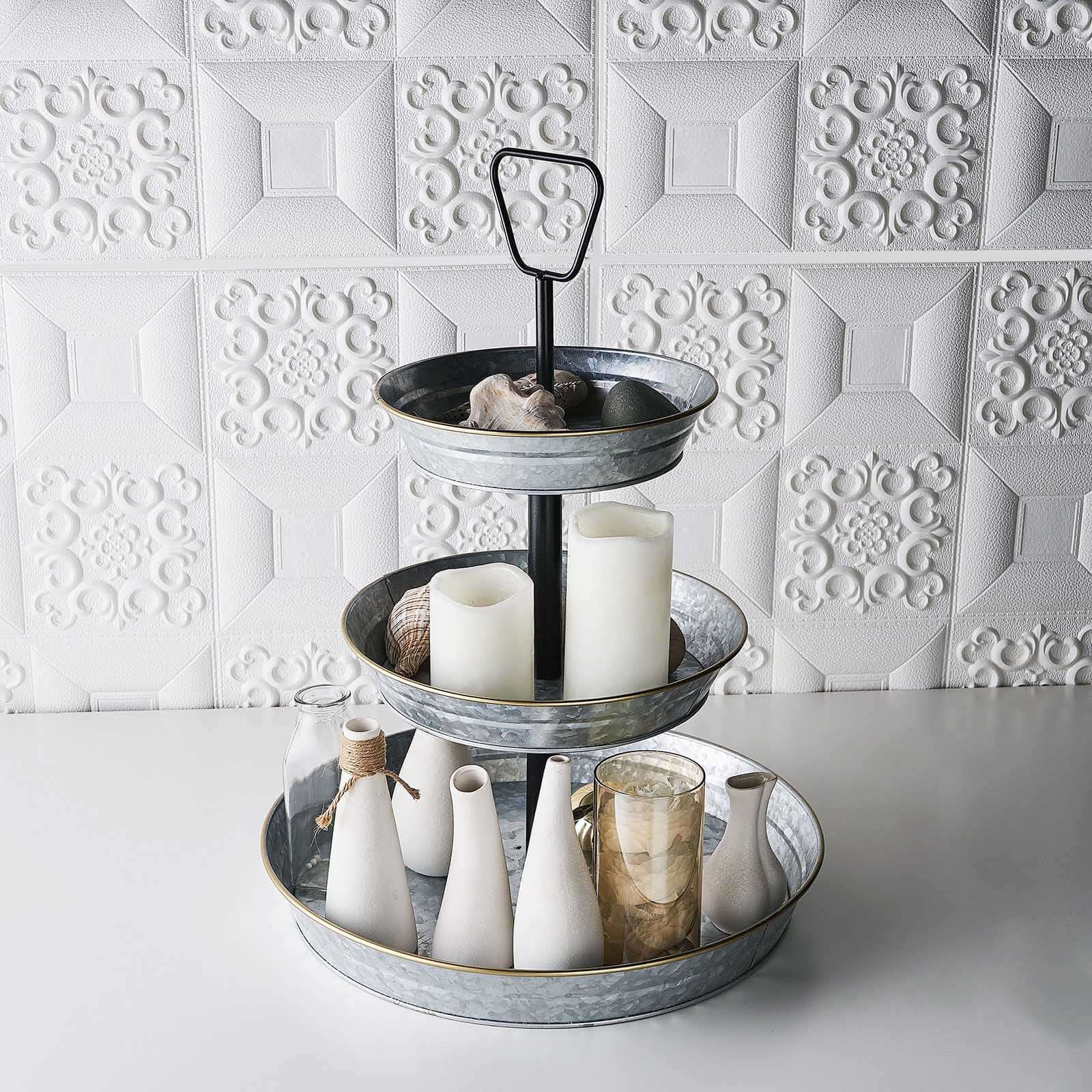 3-Tier Galvanized Metal Cupcake Stand 20 Silver - Sturdy Dessert Serving Tray Platter for Rustic Themed Weddings Backyard Parties & Holiday Spreads