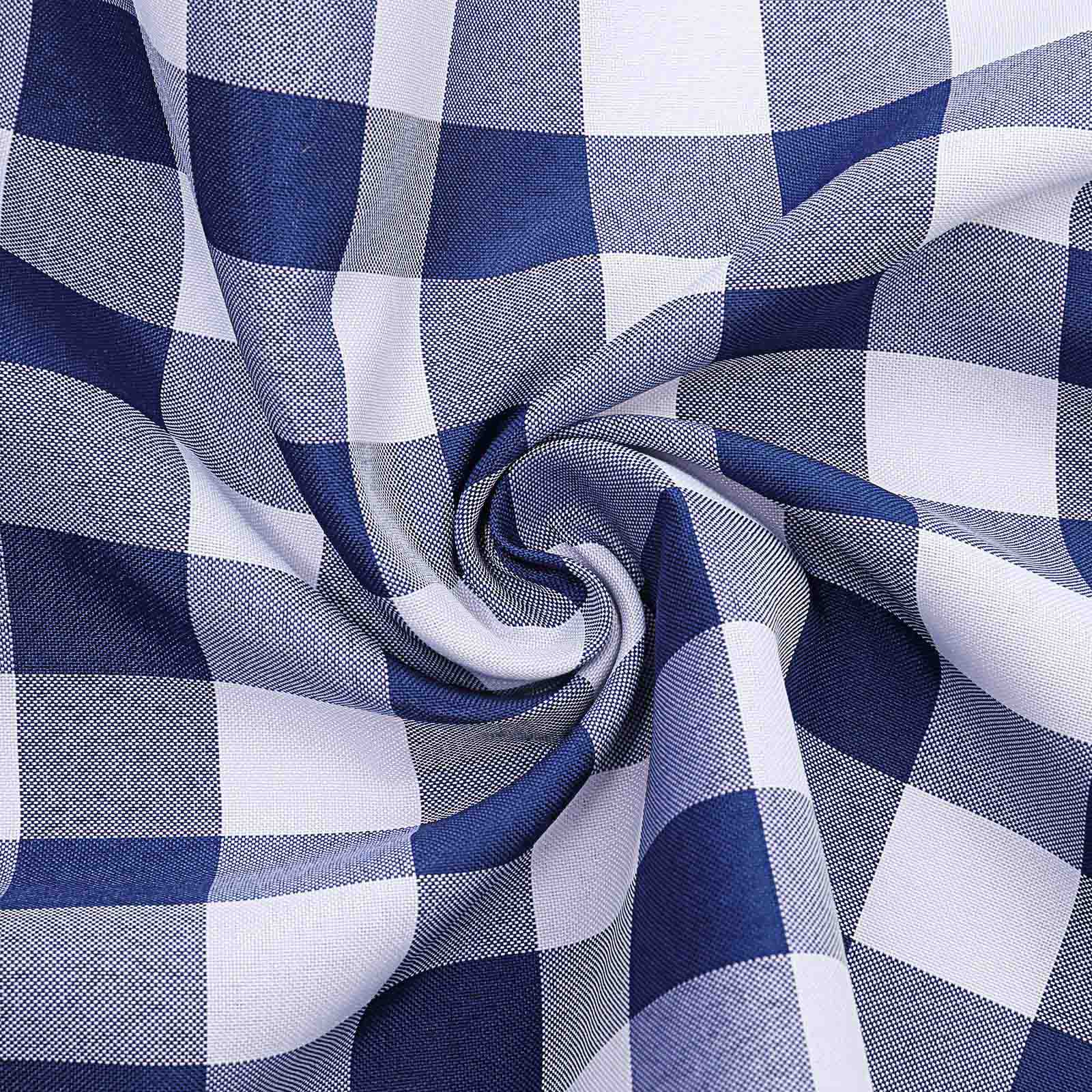 Polyester 108 Round Tablecloth White/Navy Blue - Checkered Buffalo Plaid Table Cover