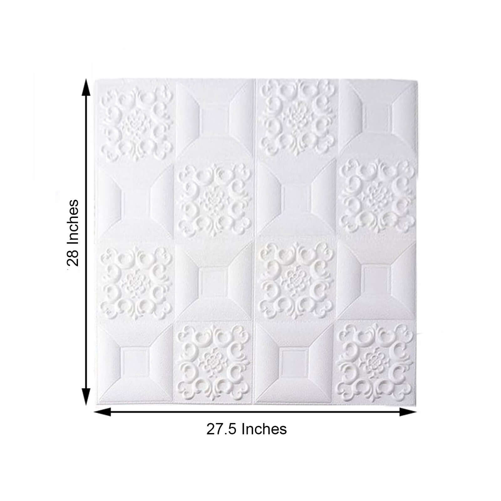 10 Pack 52 Sq ft 3D White Foam Self Adhesive Wall Panels - French Design