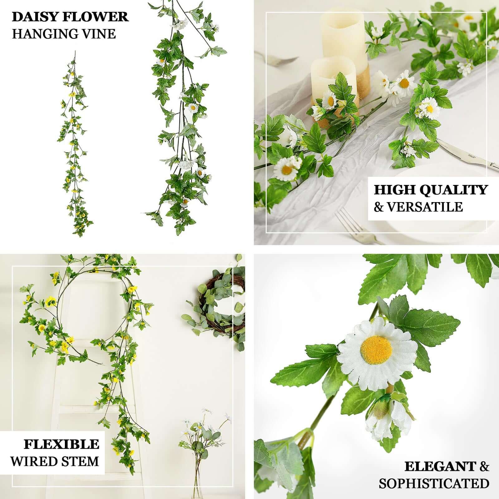 5.5ft Yellow Artificial Daisy Magnolia Leaf Flower Garland Faux Vine