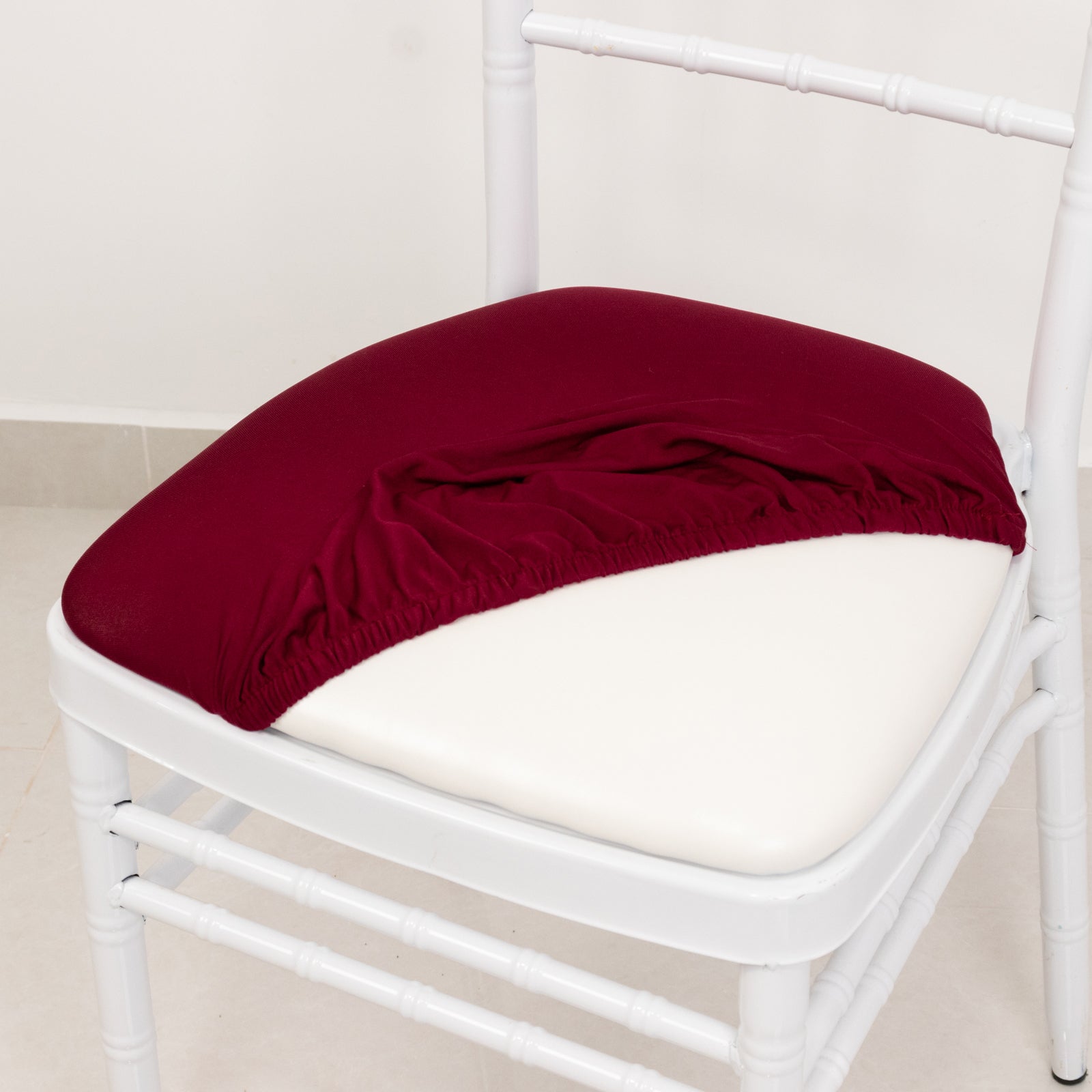 5 Pack Spandex Seat Pad Slipcovers for Chiavari Chairs Burgundy - Washable Stretch Fitted Design for Dining Chairs