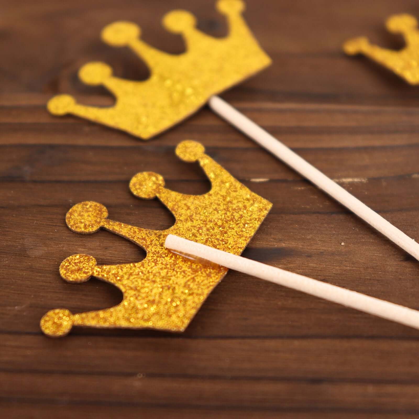 24-Pack Cupcake Topper Picks Royal Crown Design Glitter Gold - Party Cake Toppers 5