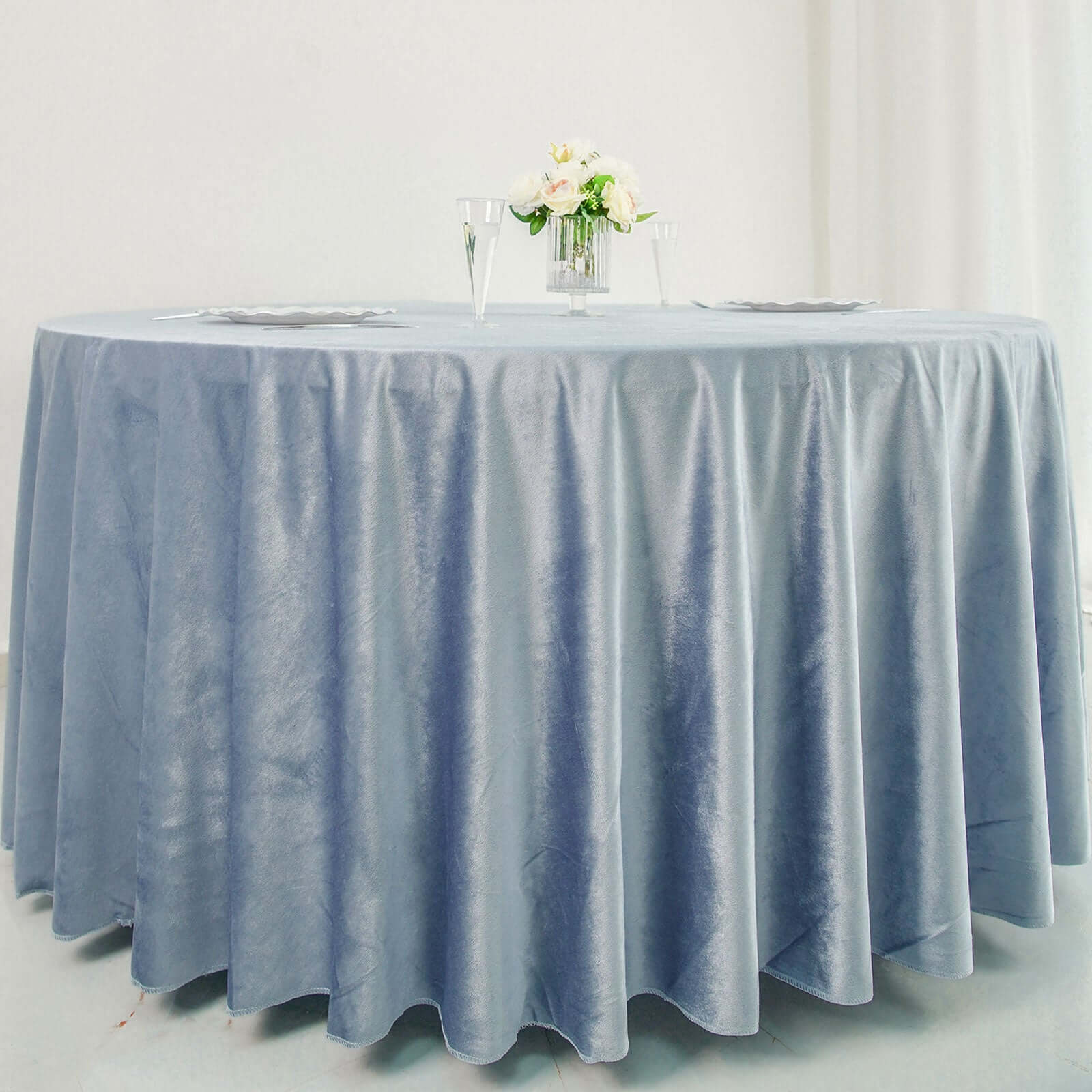 Premium Velvet 120 Round Tablecloth Dusty Blue - Reusable Soft & Seamless Table Cover