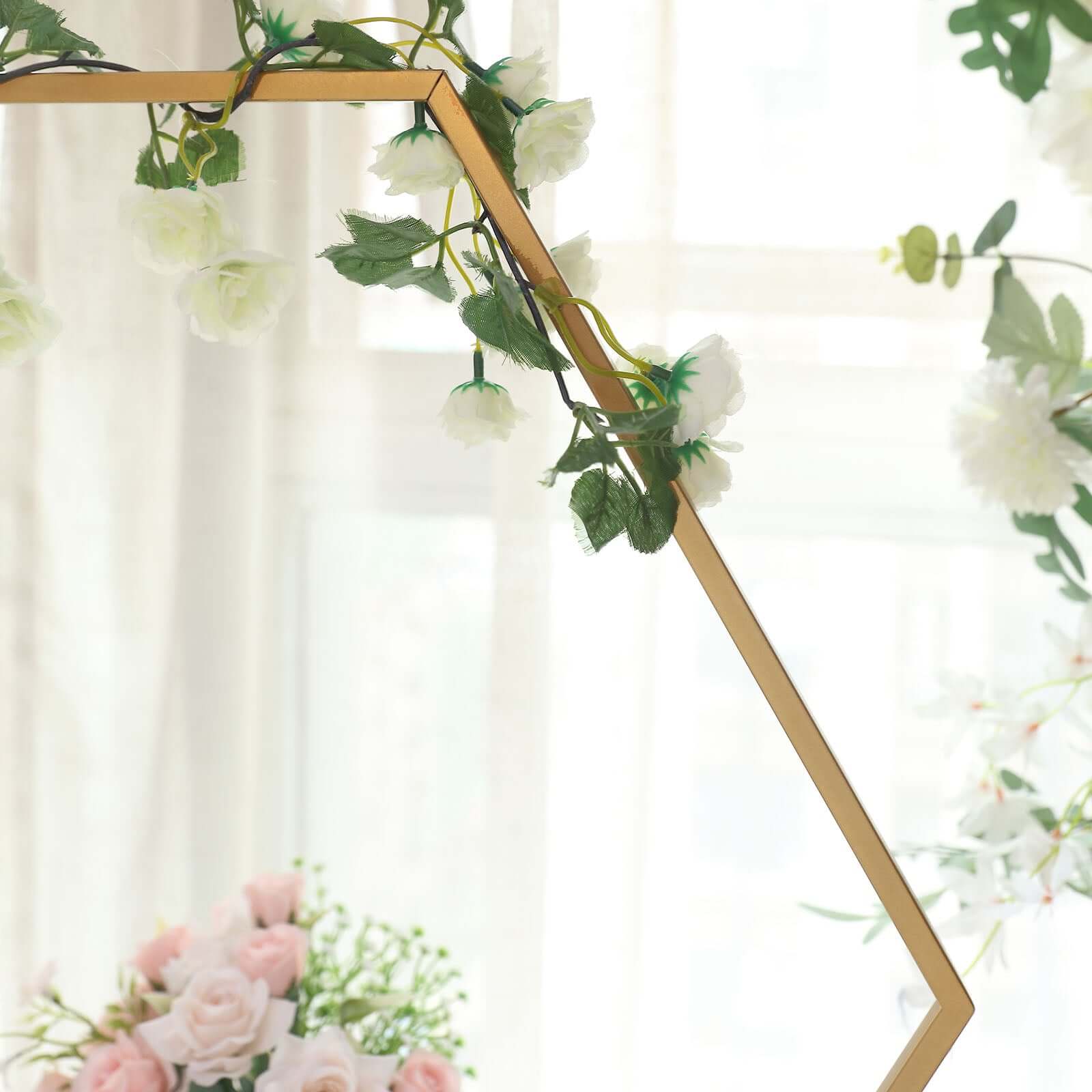 Hexagon Wedding Arch Table Centerpiece Metal Gold - Self-Standing Geometric Flower Balloon Stand 24