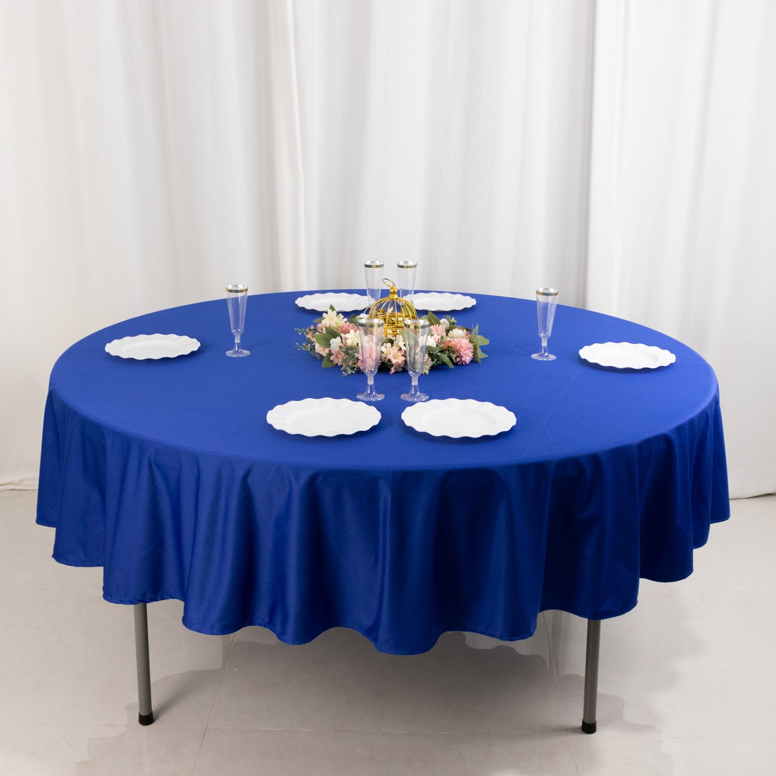 Premium Scuba Round 90 Tablecloth Royal Blue - Wrinkle Free & Stain Resistant Table Cover