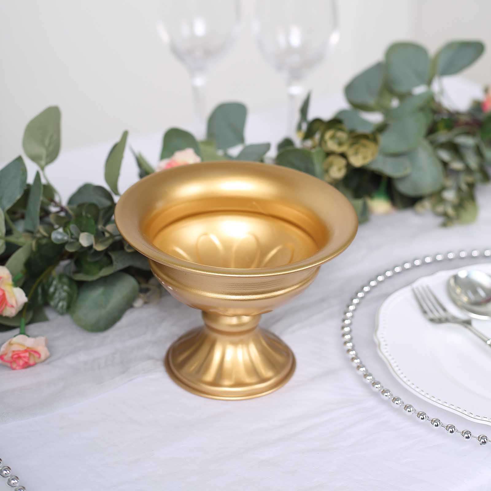 2-Pack Metal Pedestal Flower Vases Wine Goblet Style Gold - Antique Mini Compote Vase for Refined Wedding Centerpieces 4