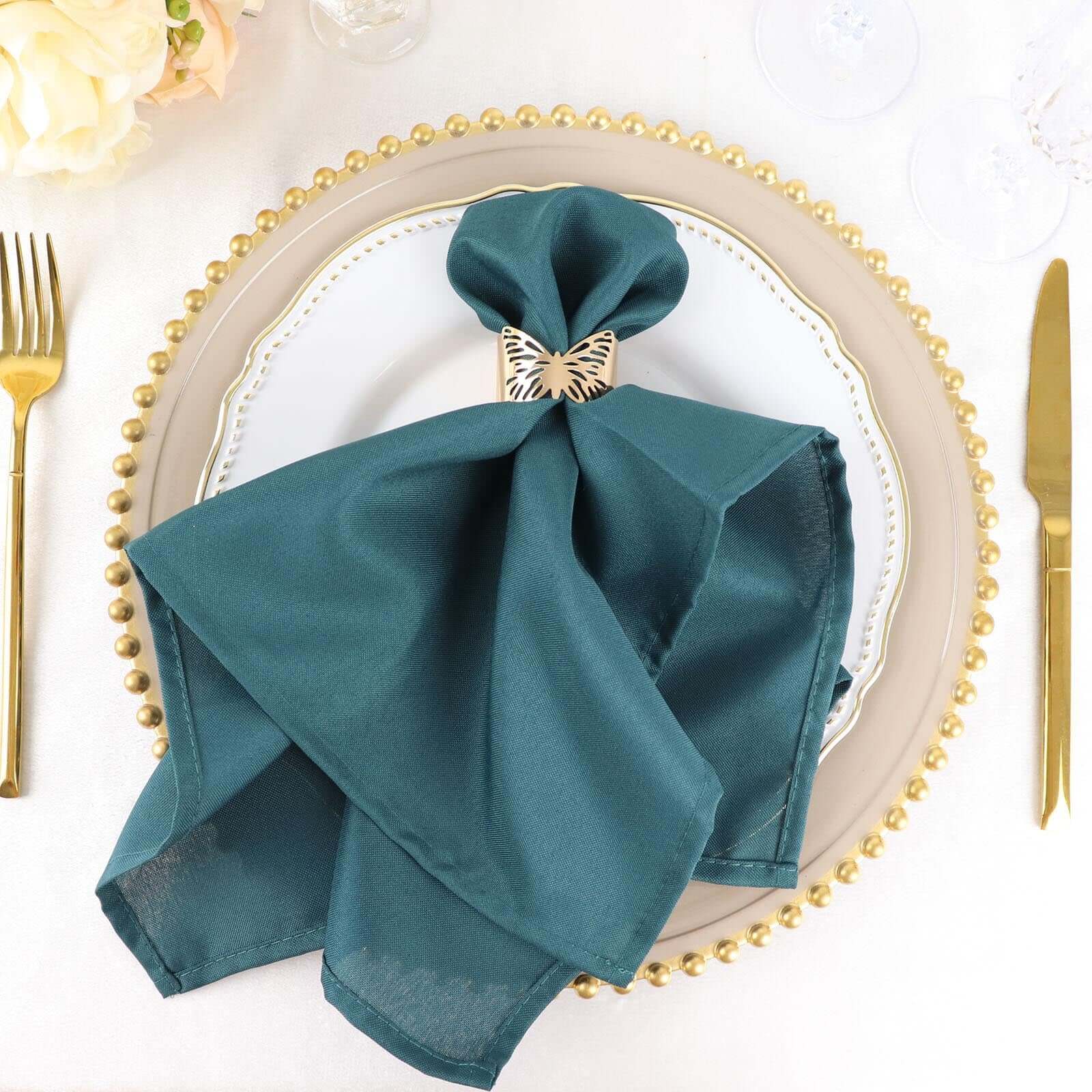 5 Pack Polyester 20x20 Napkins Peacock Teal - Wrinkle Resistant & Easy Care Cloth Napkins