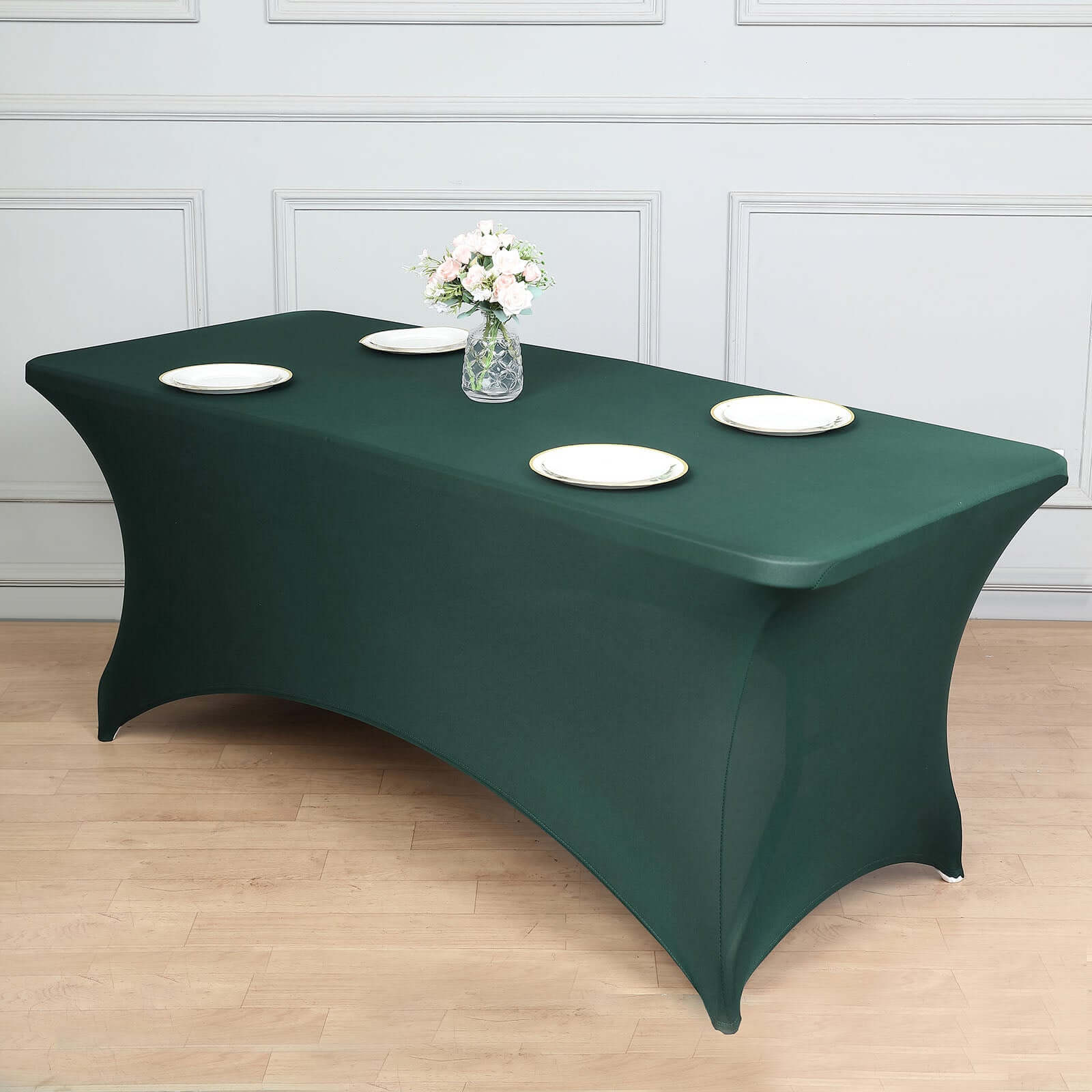 Stretch Spandex 96x30 Rectangle Table Cover Hunter Emerald Green - Durable Form-Fitting Tablecloth