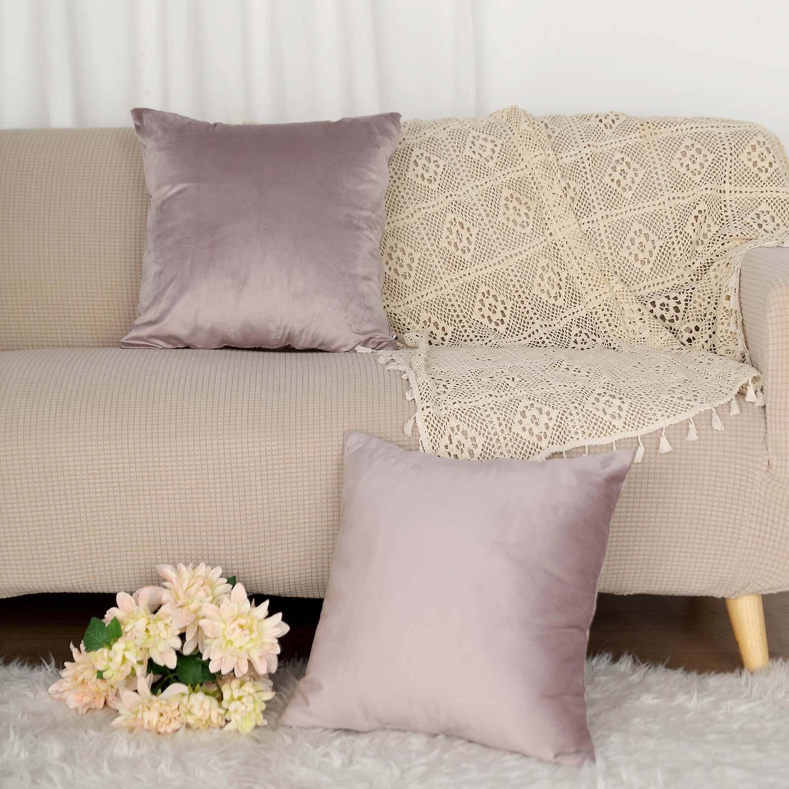 2 Pack 18 Mauve Soft Velvet Square Throw Pillow Cover