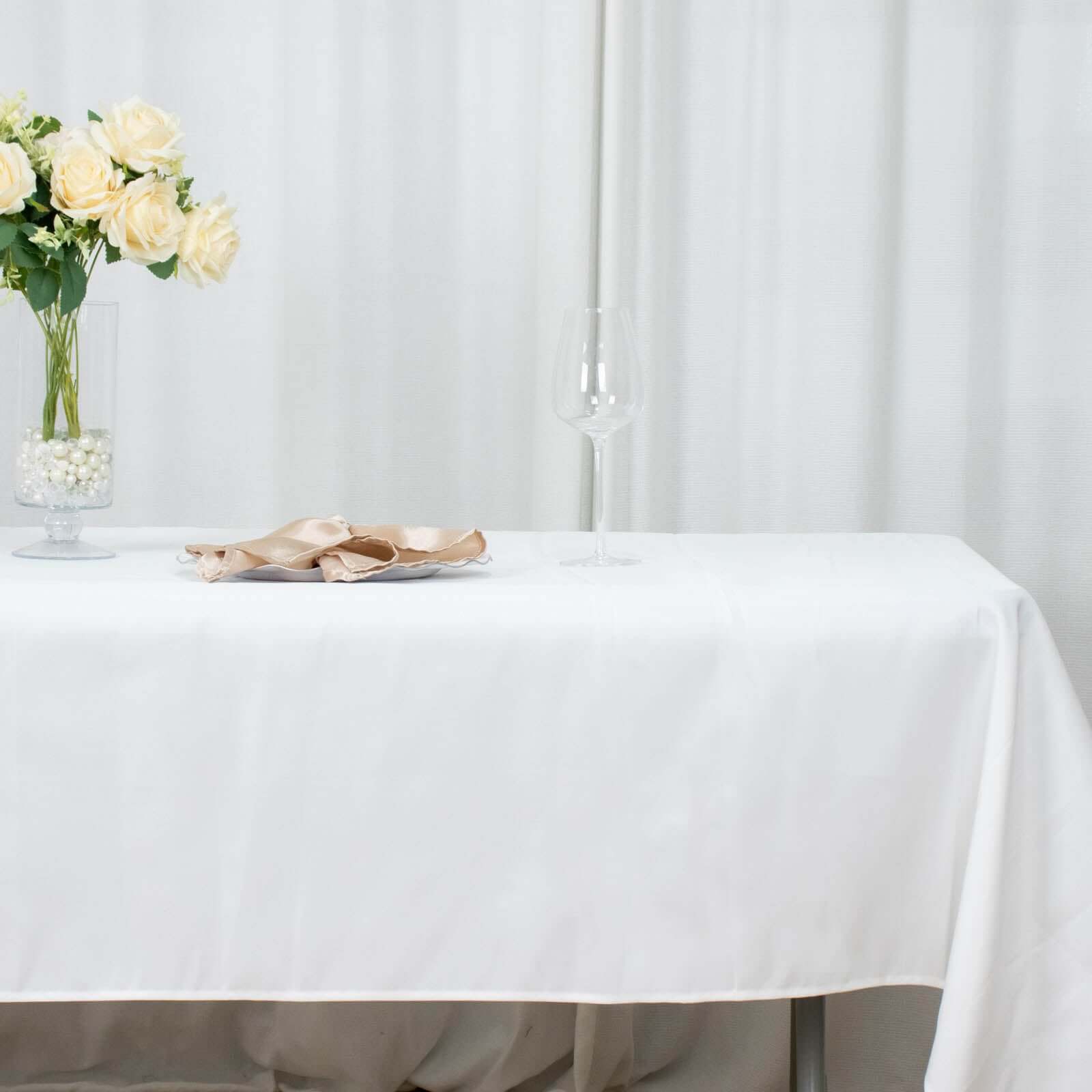 Premium Polyester 54x96 Rectangle Tablecloth White - Durable 220GSM Stain-Resistant Fabric for Weddings & Events