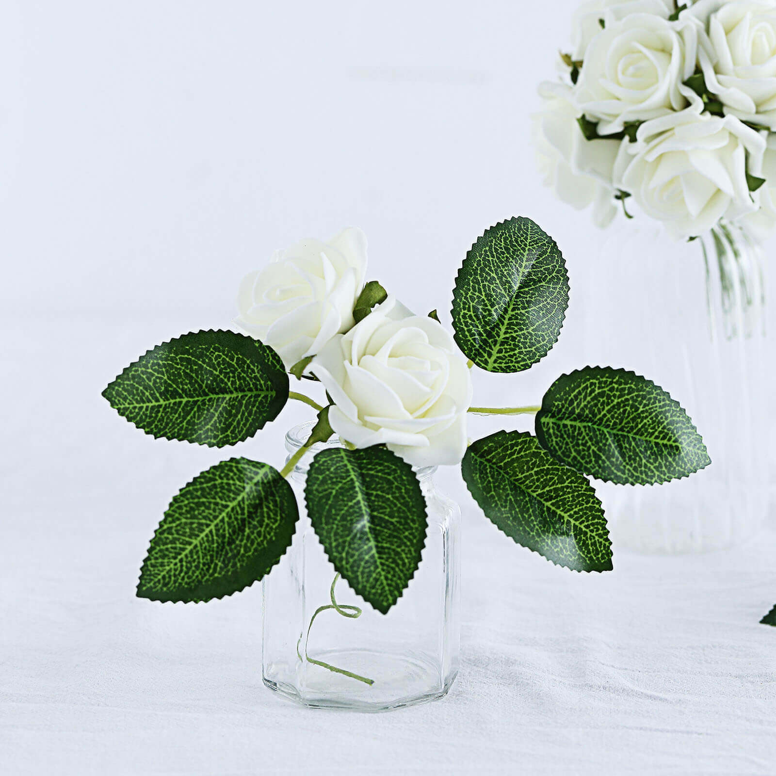 24 Roses 2 Ivory Artificial Foam Flowers With Stem Wire and Leaves