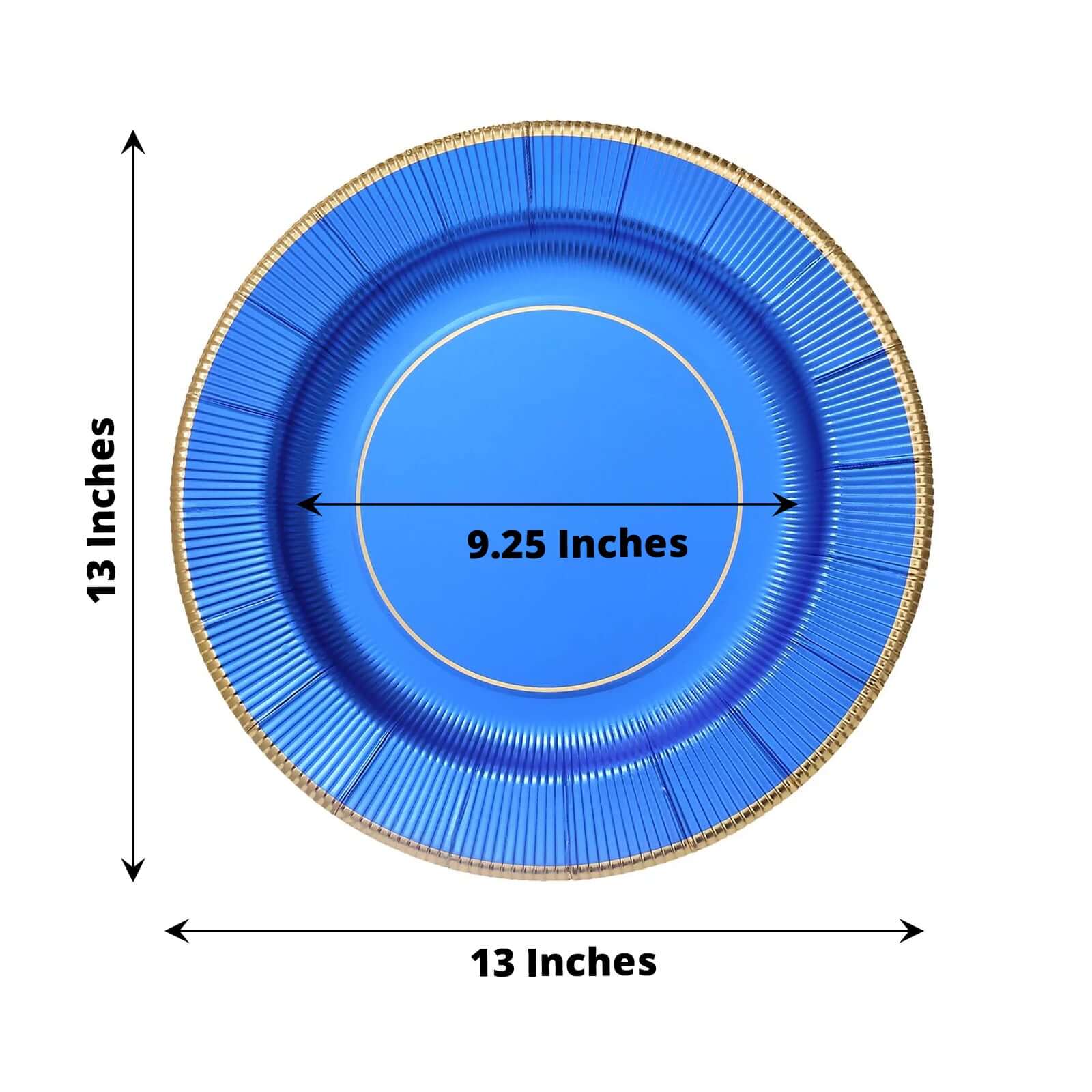 25-Pack Disposable Round Charger Plates in Royal Blue Sunray Design with Gold Rim - 350GSM Heavy Duty Paper Chargers 13