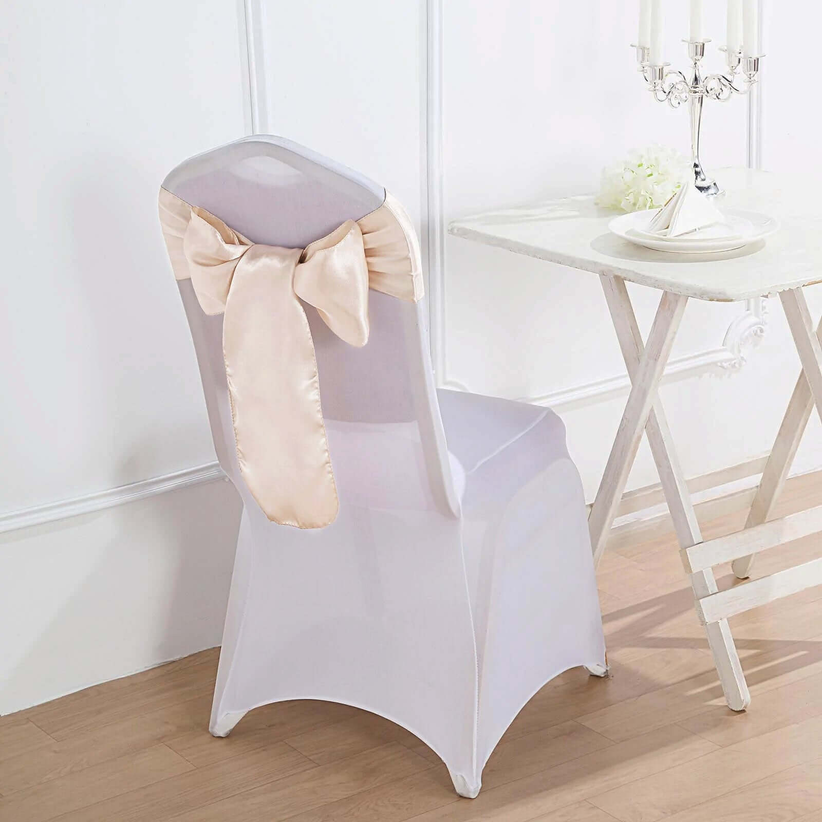 5 Pack Satin Chair Sashes Beige - Durable Chair Bows with Shiny Finish 6x106