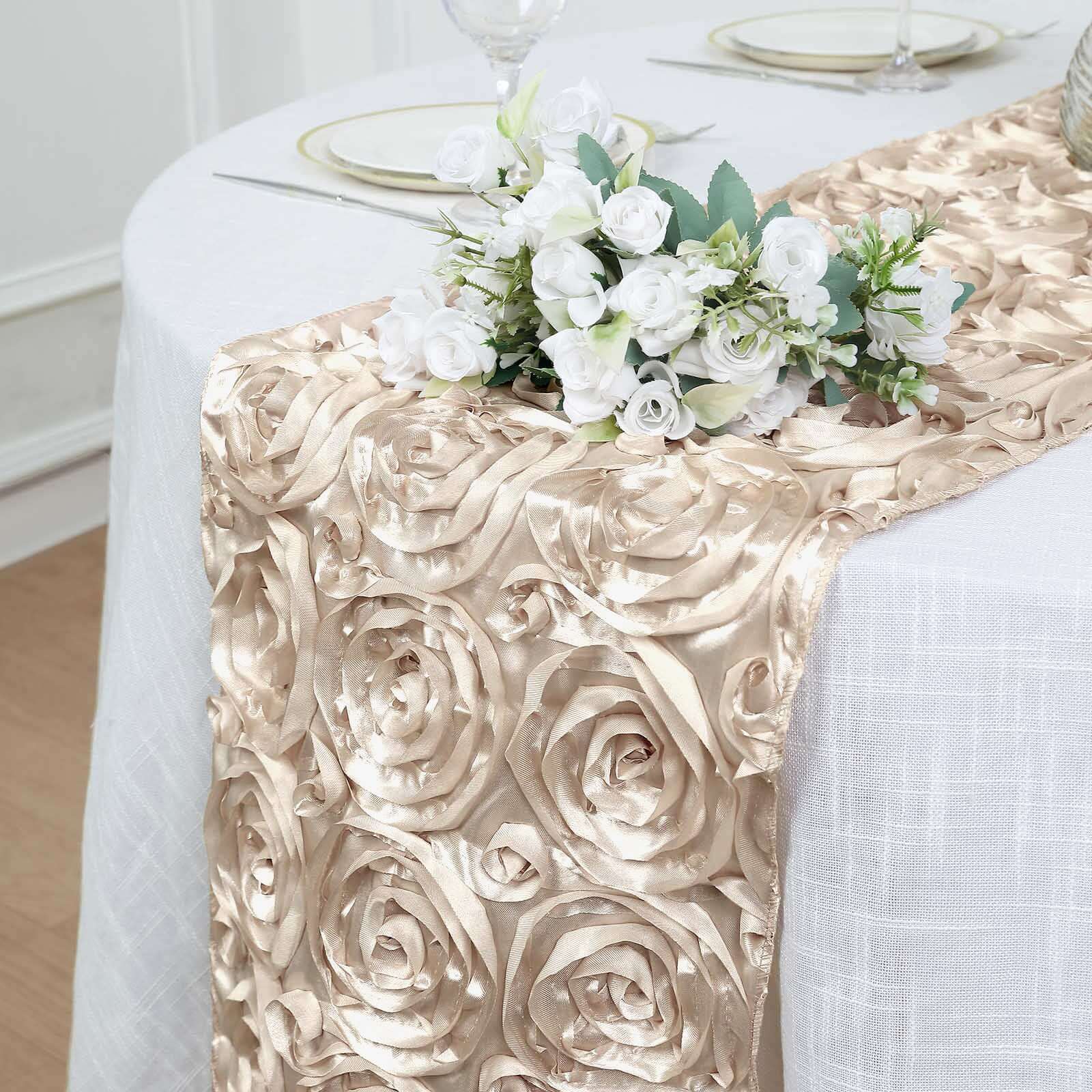 Rosette Satin 14x108 Table Runner Beige - Grandiose Design