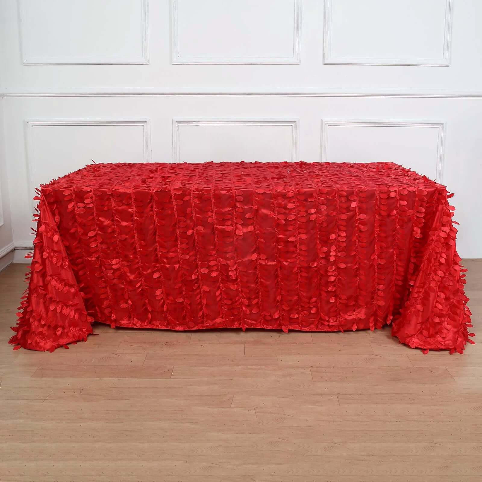 Taffeta 90x132 Rectangle Tablecloth Red | 3D Leaf Petal Design Seamless Table Cover