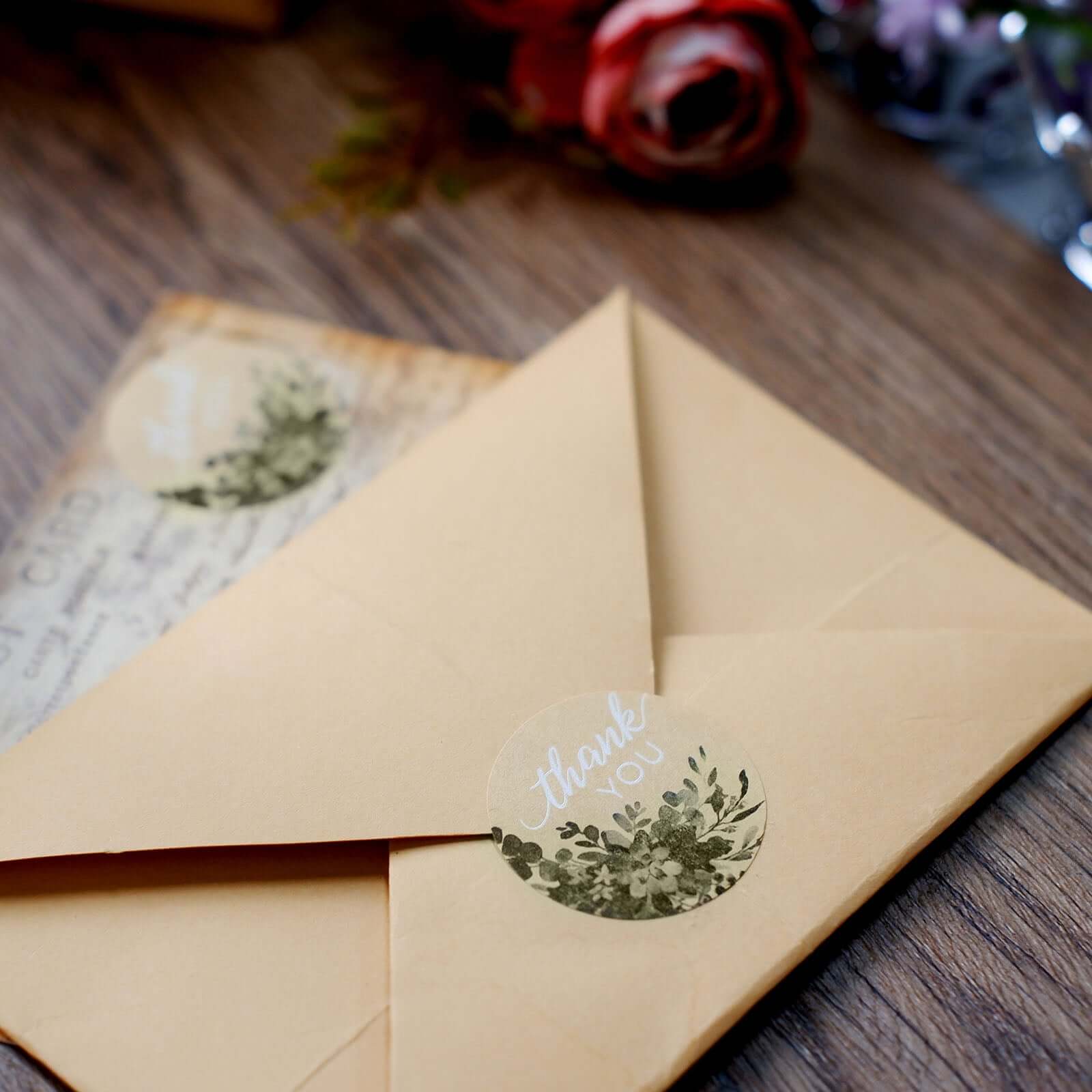 500Pcs 1.5 Thank You White Text With Natural Greenery Stickers Roll Décor Labels and Seals for DIY Envelope - Round