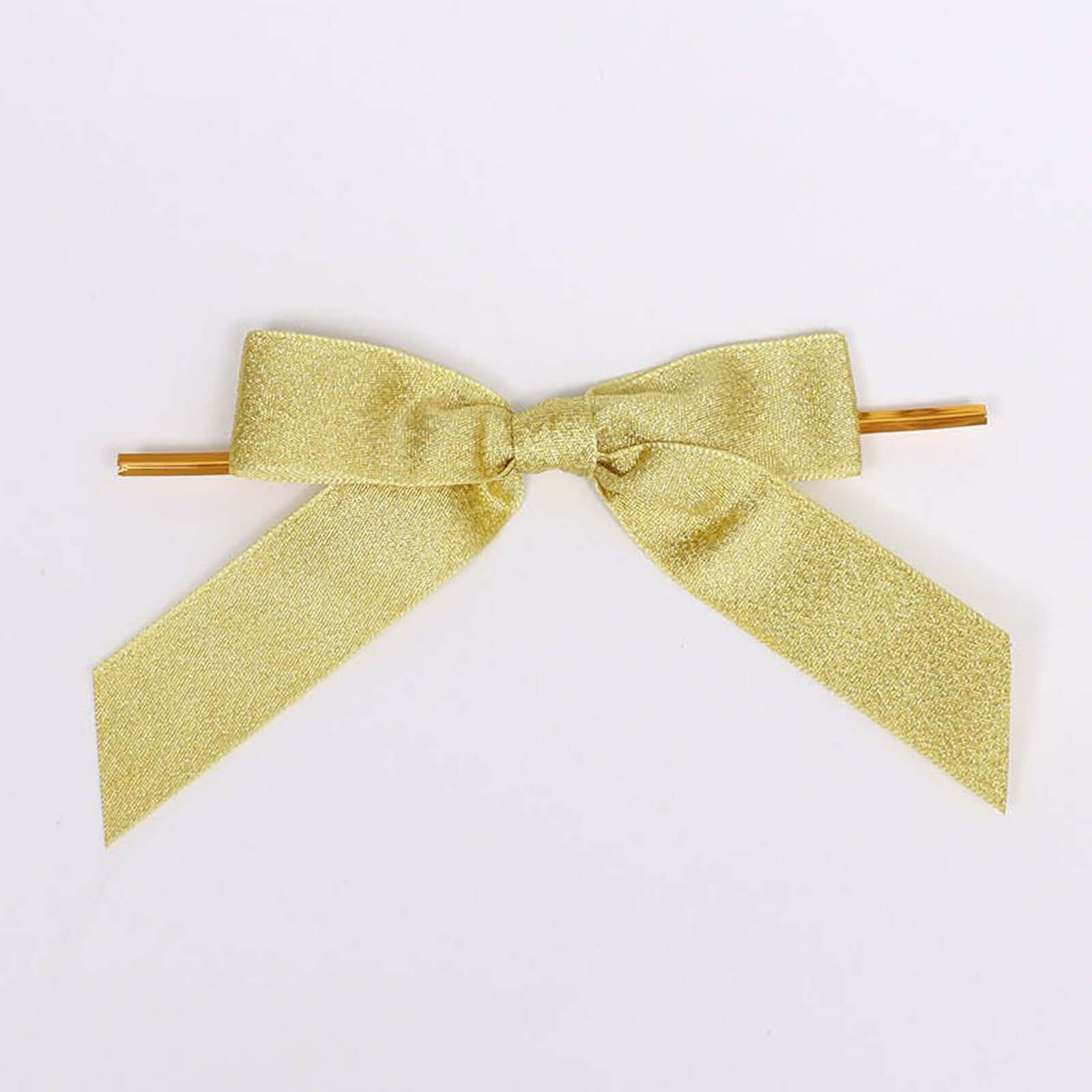 50 Pcs 4 Nylon Ribbon Bows With Twist Ties, Gift Basket Party Favor Bags Decor - Gold Glitter Design