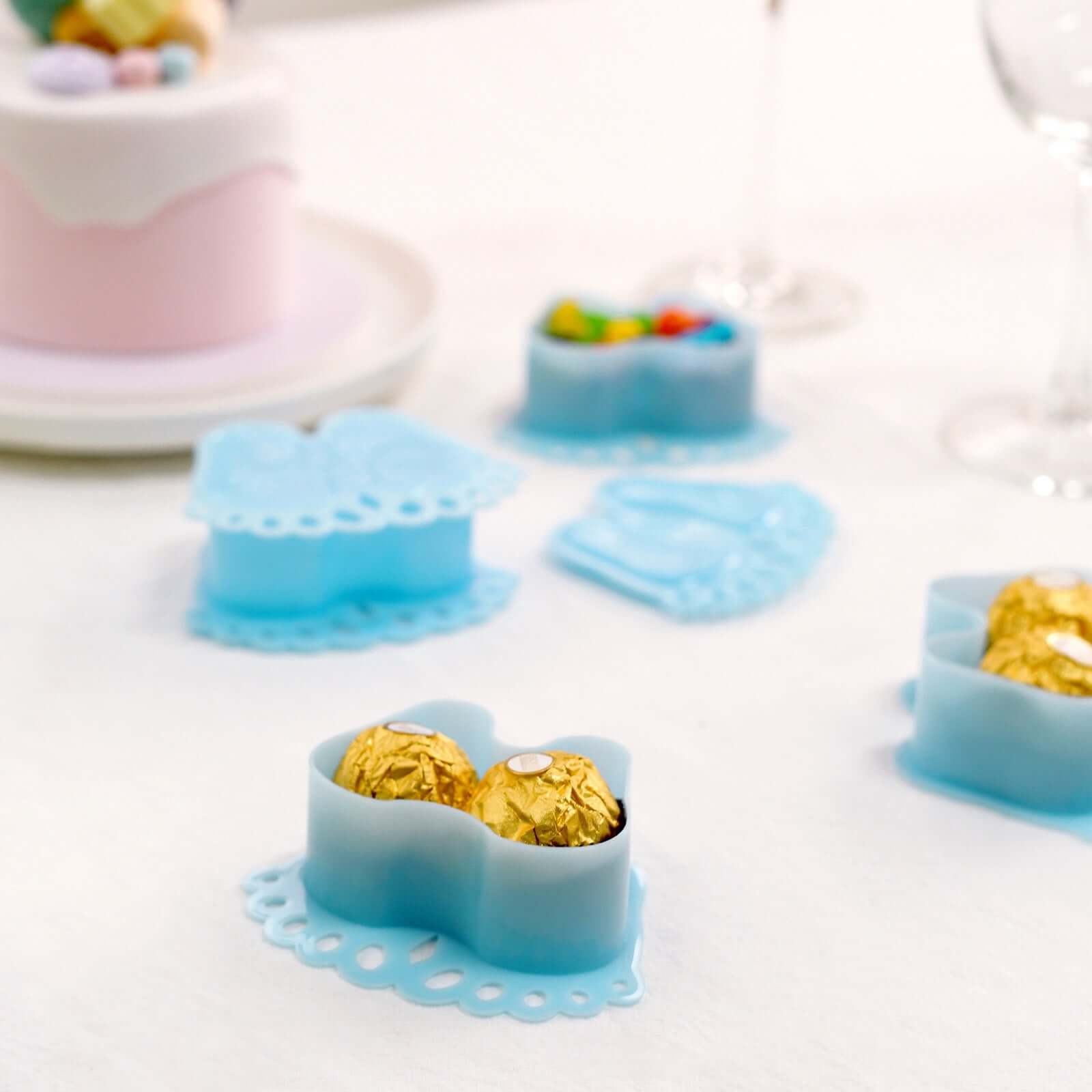 12-Pack Fillable Mini Candy Container in Baby Feet Style Clear/Light Blue - Unique Candy Treat Favor Boxes for Baby Shower 3.5