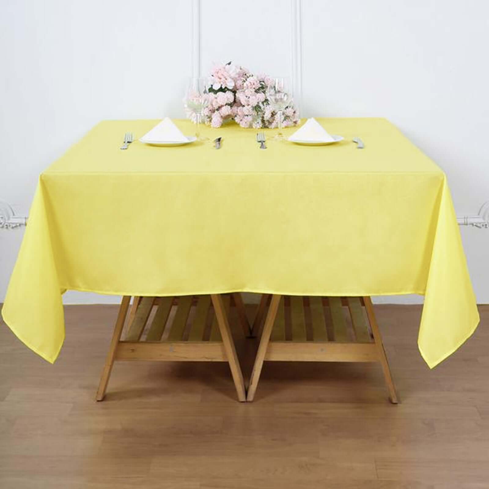 Polyester Square 70x70 Tablecloth Yellow - Wrinkle-Resistant & Durable Table Cover