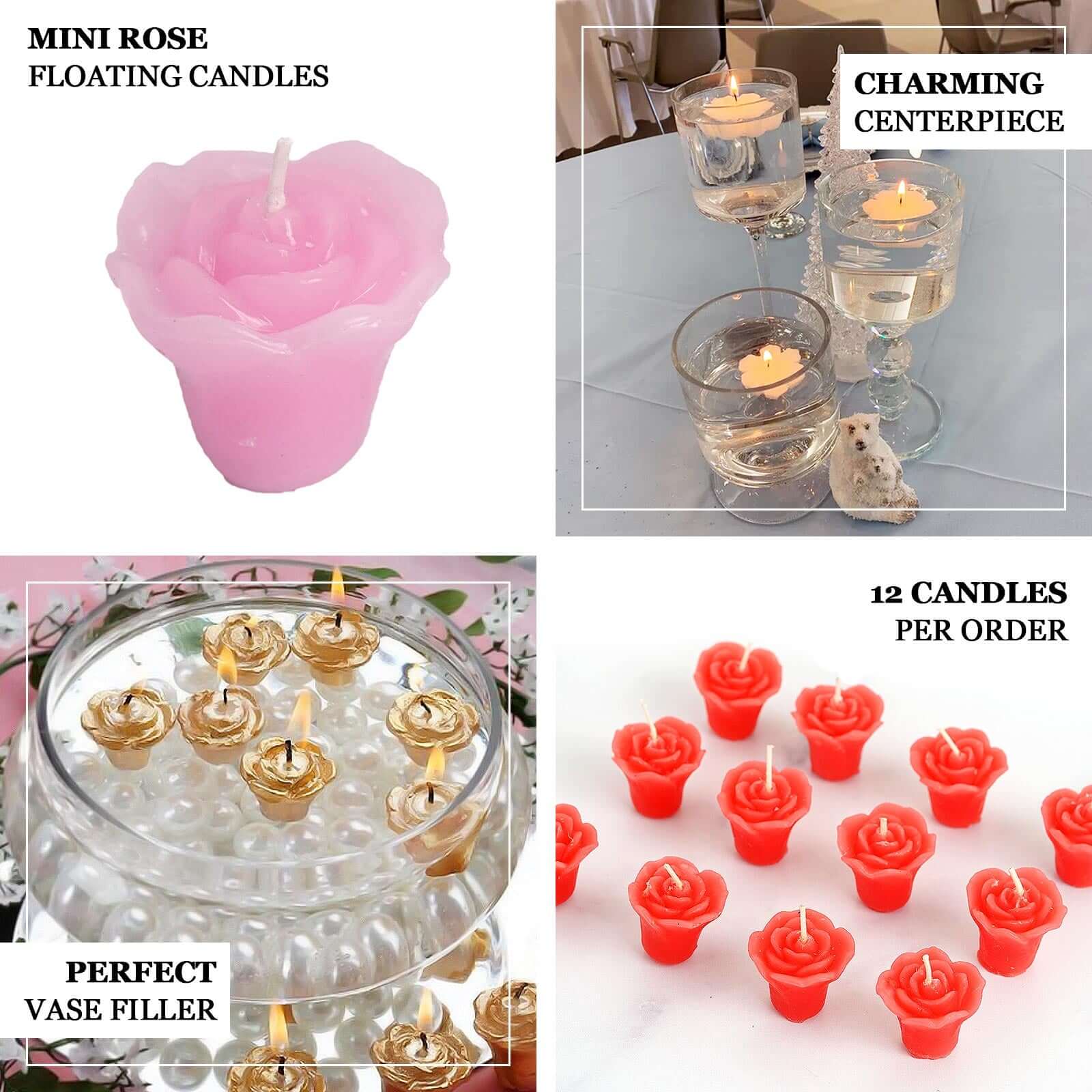 12-Pack Mini Floating Candles Rose Flower Design Rose Gold - Wedding Vase Fillers for Decor 1