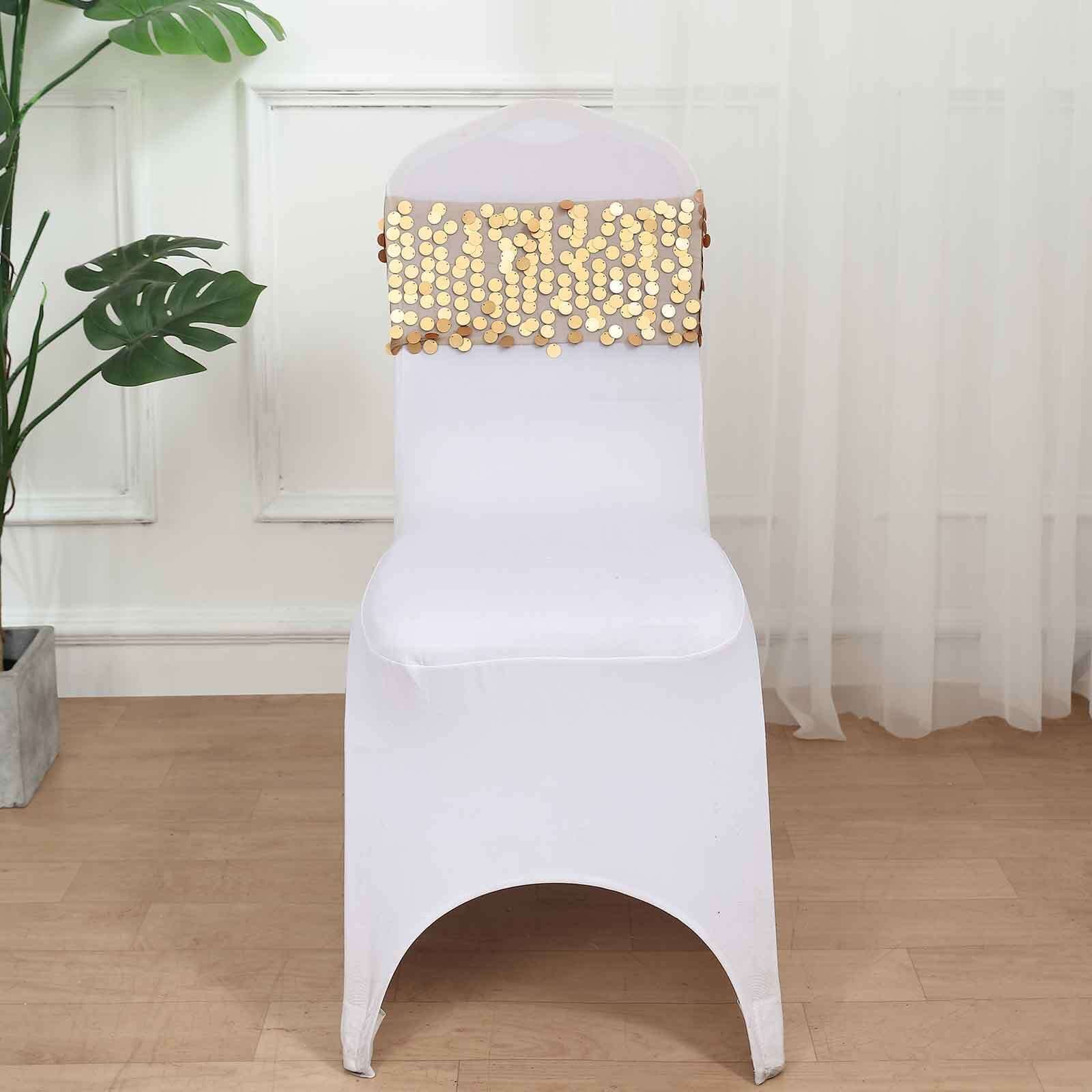 5 Pack Big Payette Sequin 13x10 Chair Sash Bands Matte Champagne - Stylish Glittering Decor for Weddings & Gatherings