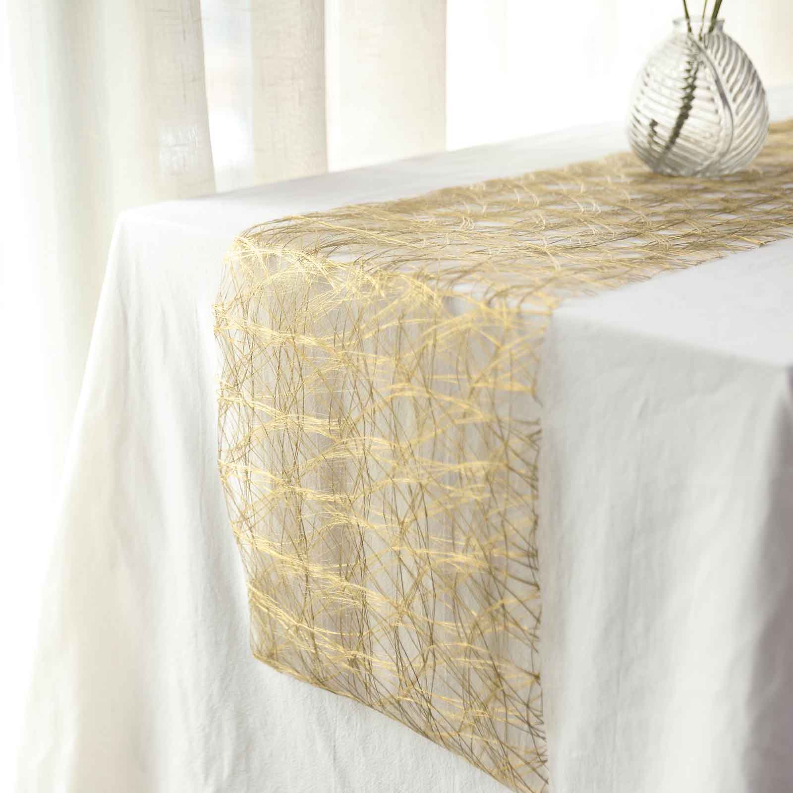 Polyester 12x108 Table Runner Metallic Gold Disposable Non-Woven Fiber Roll - Stylish & Chic Table Decor