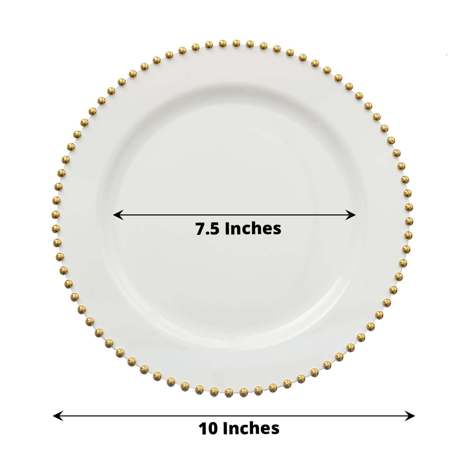 10-Pack Plastic 10 Round Dinner Plates in Clear with Gold Beaded Rim - Disposable Party Plates