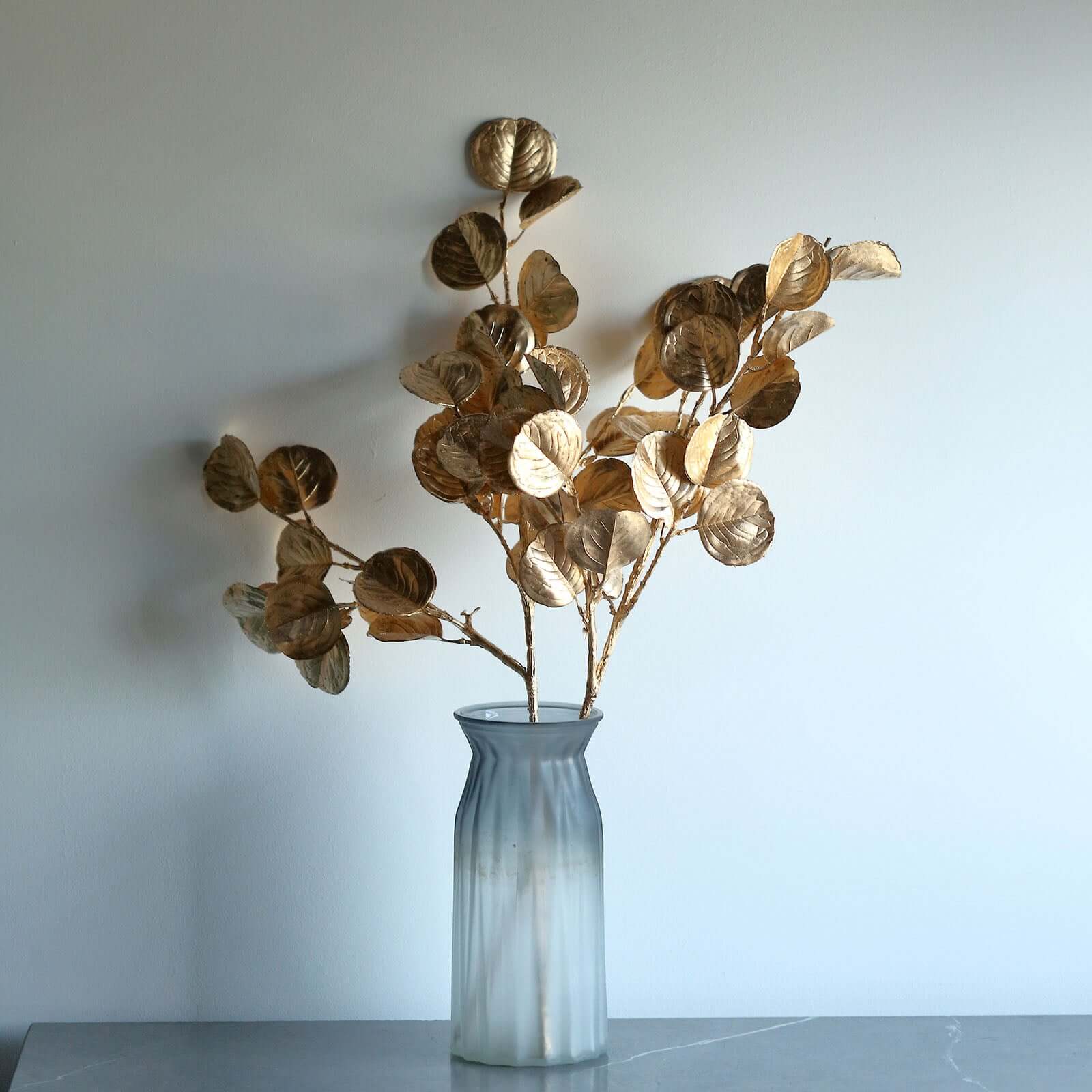 2-Pack Artificial Round Eucalyptus Leaf Branches Metallic Gold - Lifelike Faux Stems for Modern Centerpieces & Floral Arrangements 27