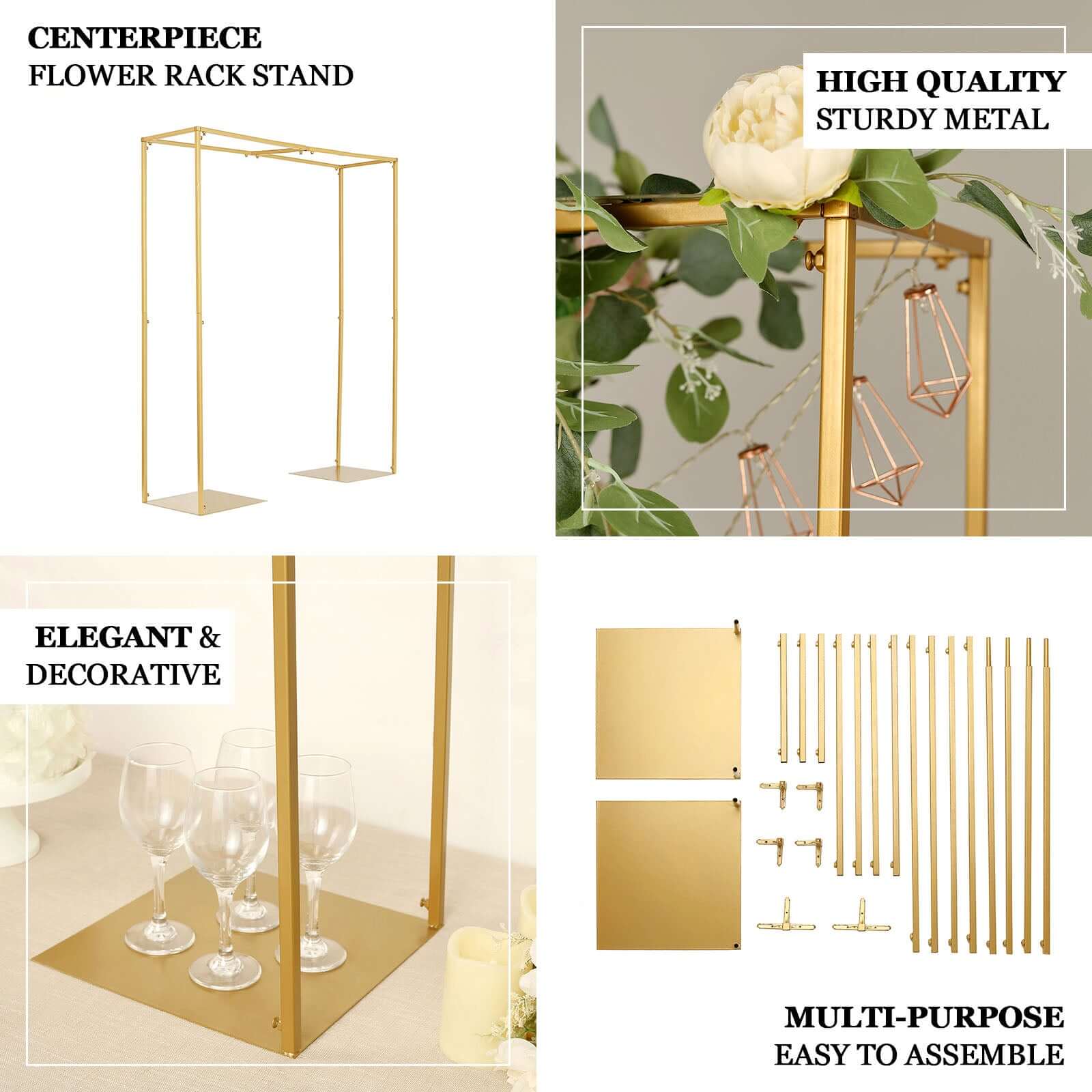 Adjustable Flower Arch Gold Metal Over-The-Table Frame - Wedding Display 48 Tall