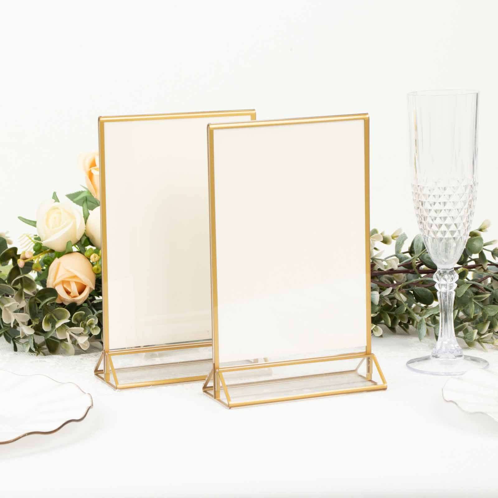 6-Pack Gold Frame Acrylic Table Sign Holders Double-Sided Display for Numbers and Menus - Perfect for Weddings 5x9