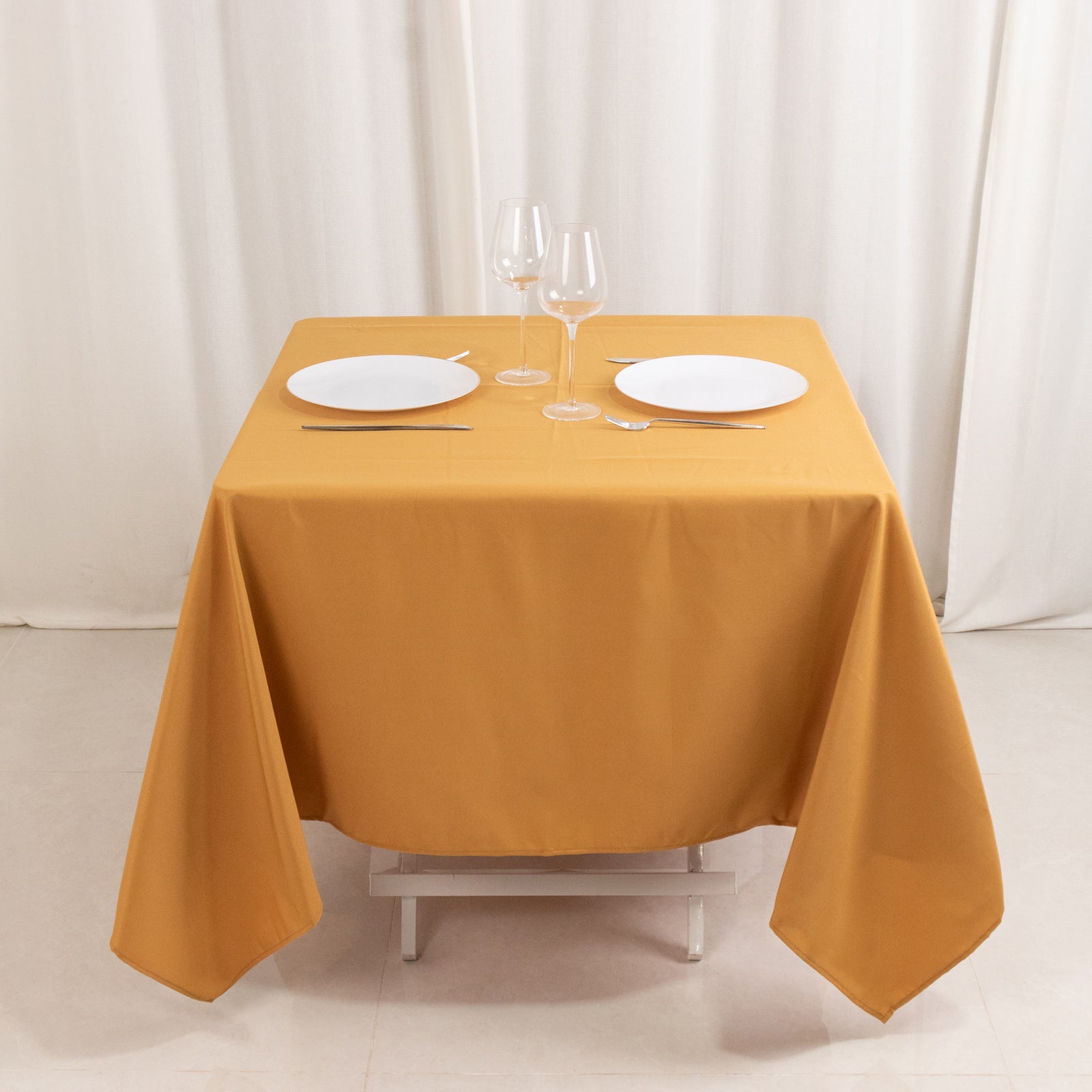 Premium Polyester Square Tablecloth 70x70 Gold 220GSM Wrinkle-Resistant Table Cover for Stylish Gatherings