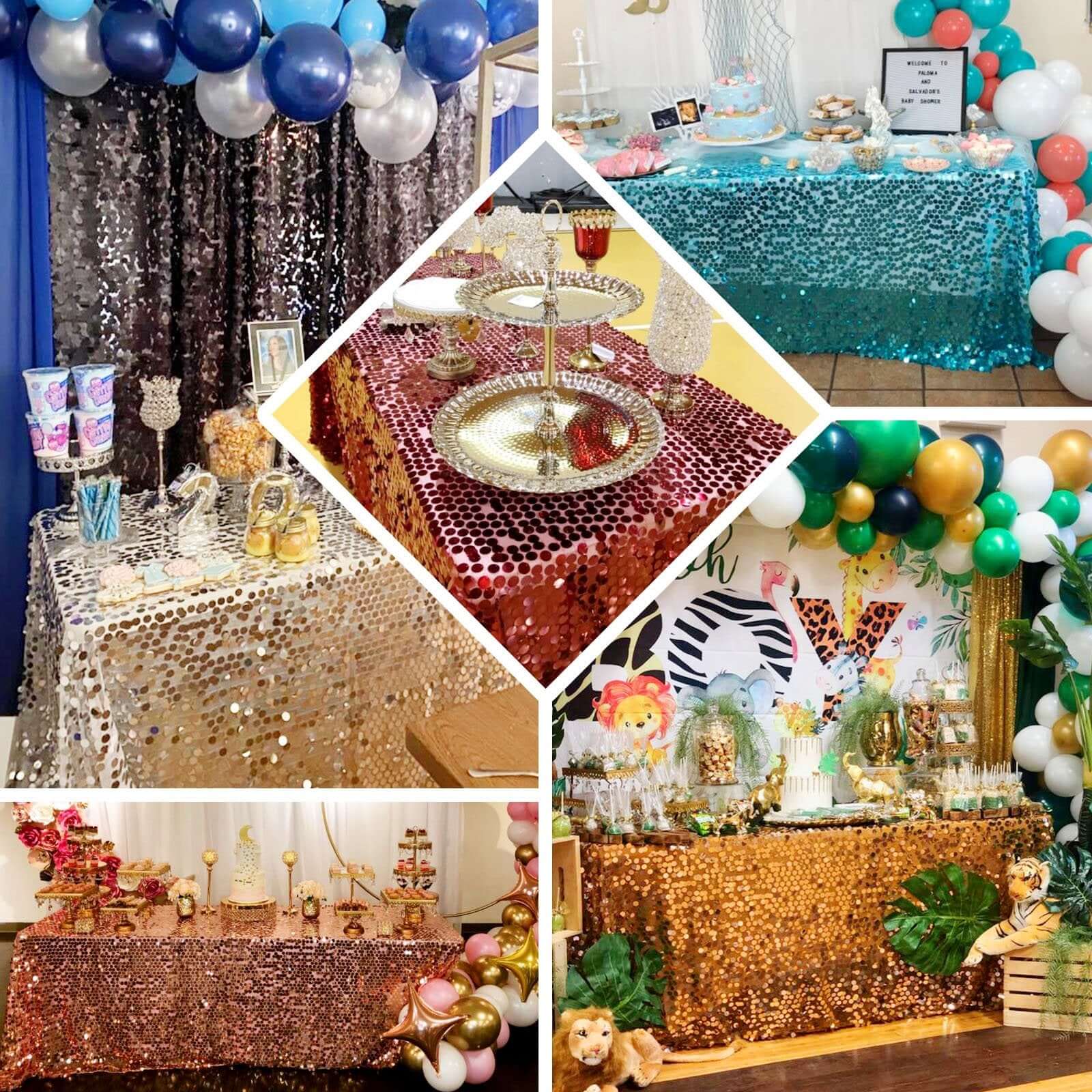 Sequin 90x156 Rectangle Tablecloth Hunter Emerald Green - Seamless Big Payette Table Cover