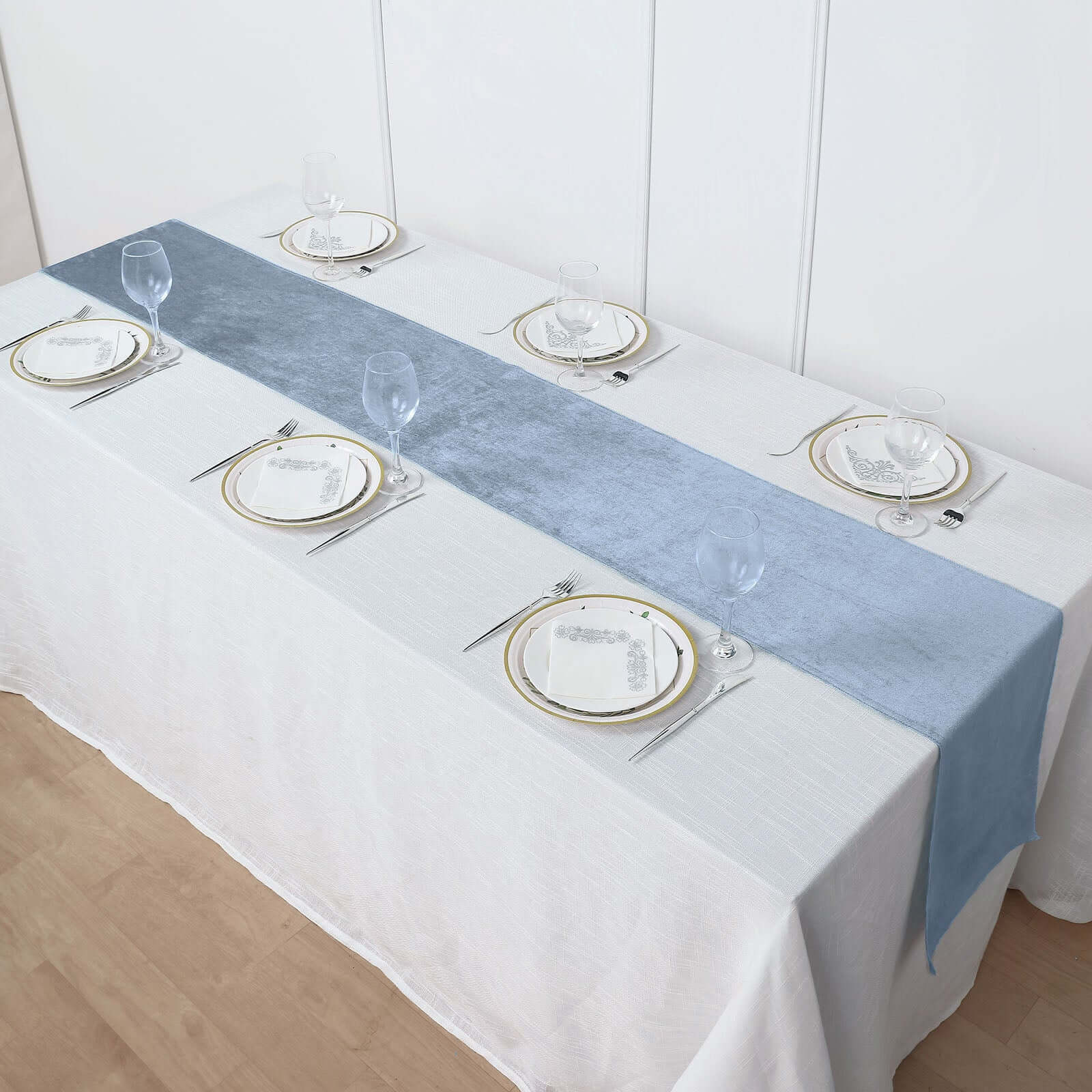 Premium Velvet 12x108 Table Runner Dusty Blue - Sheen Finish Reusable Table Decor