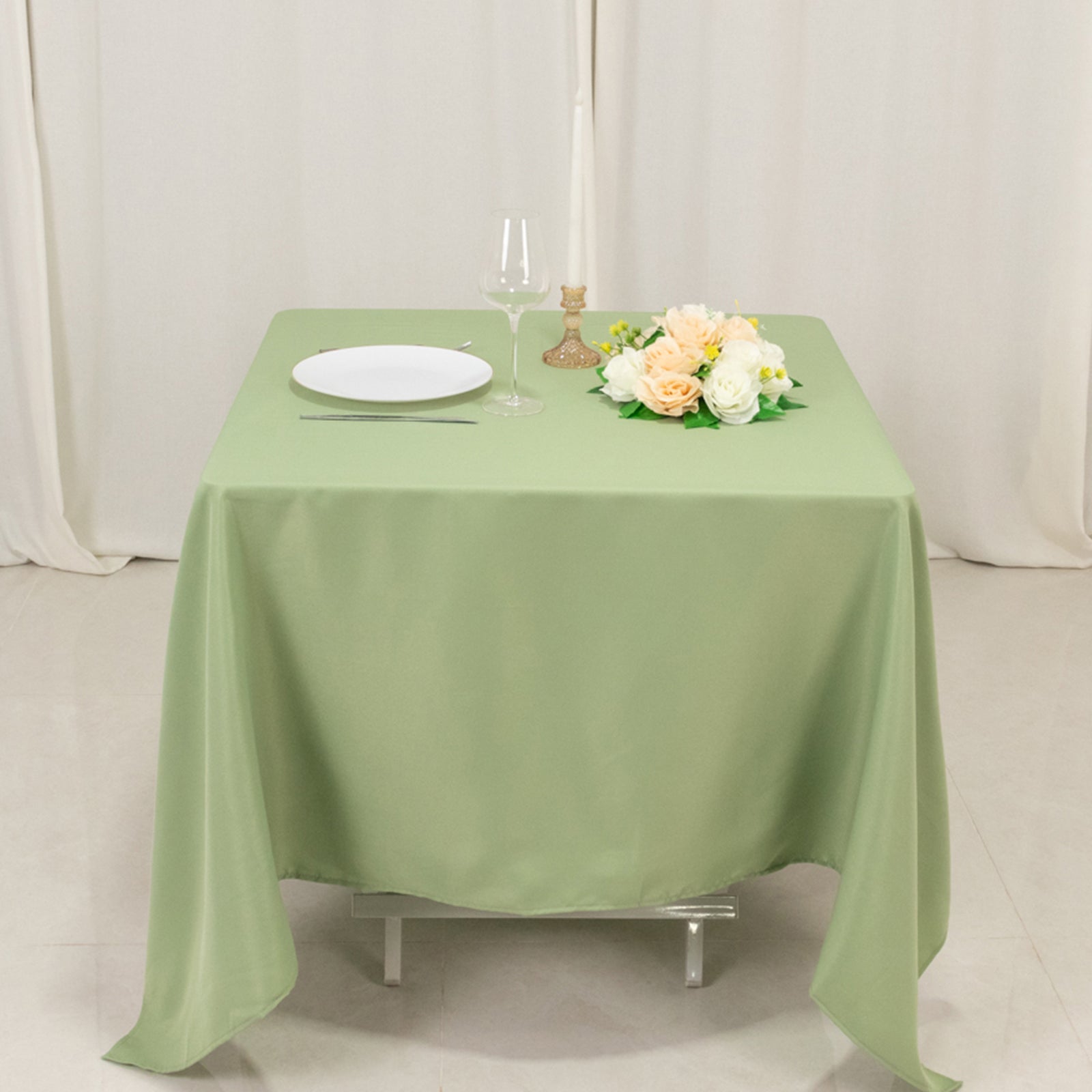 Premium Polyester Square Tablecloth 70x70 Sage Green 220GSM Wrinkle-Resistant Table Cover