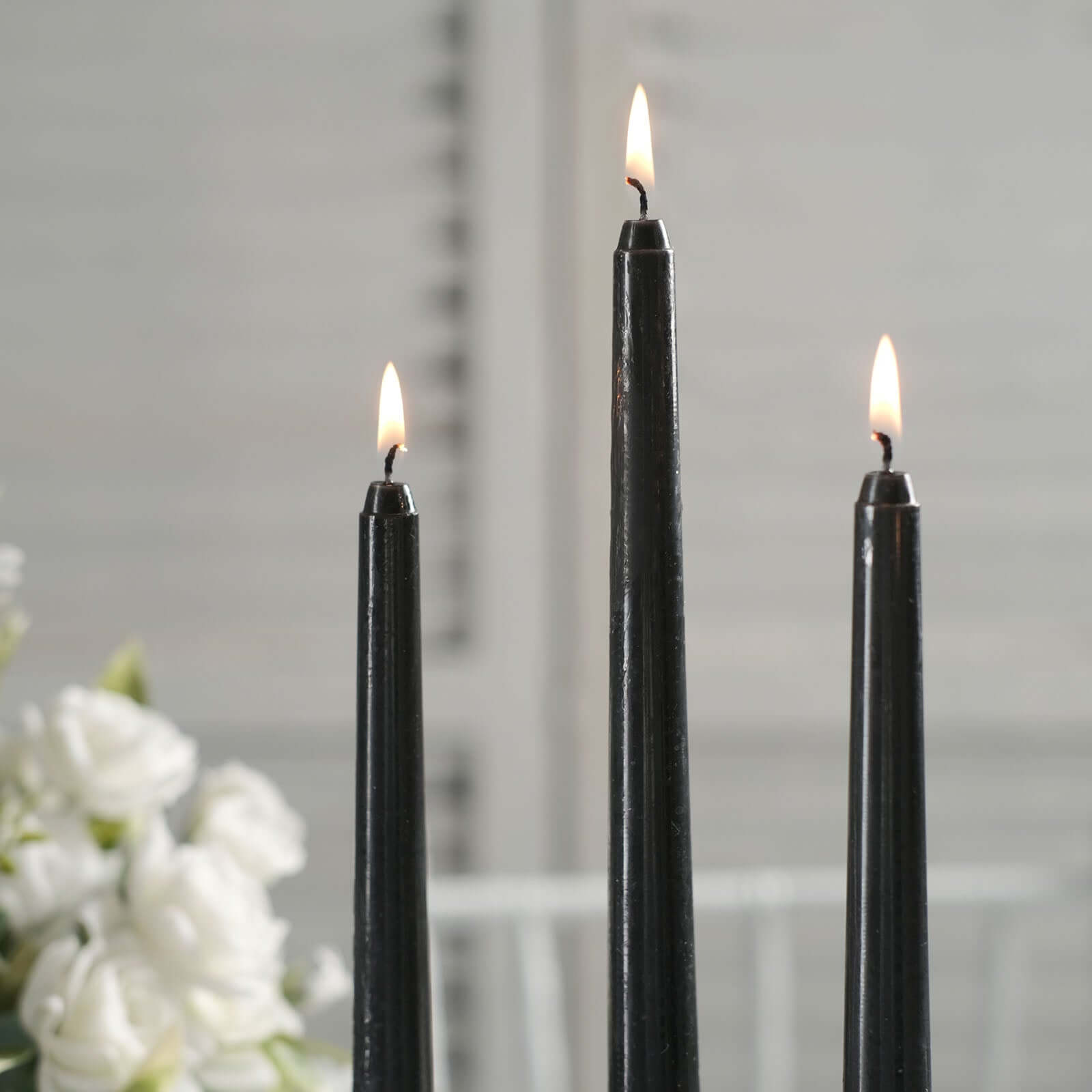 12-Pack Taper Candles Premium Wax Design Black - Unscented Candles for Upscale Settings 10