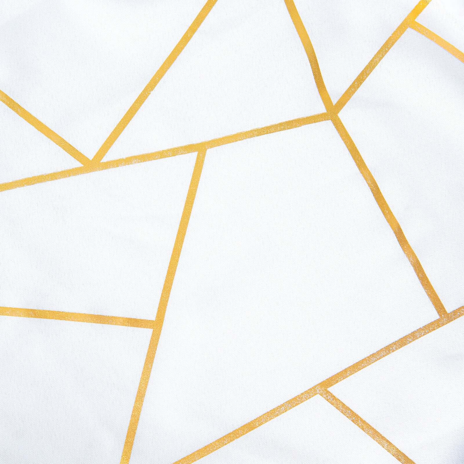 Polyester 120 Round Tablecloth White with Gold Foil Geometric Pattern Wrinkle-Resistant Modern Seamless Table Cover